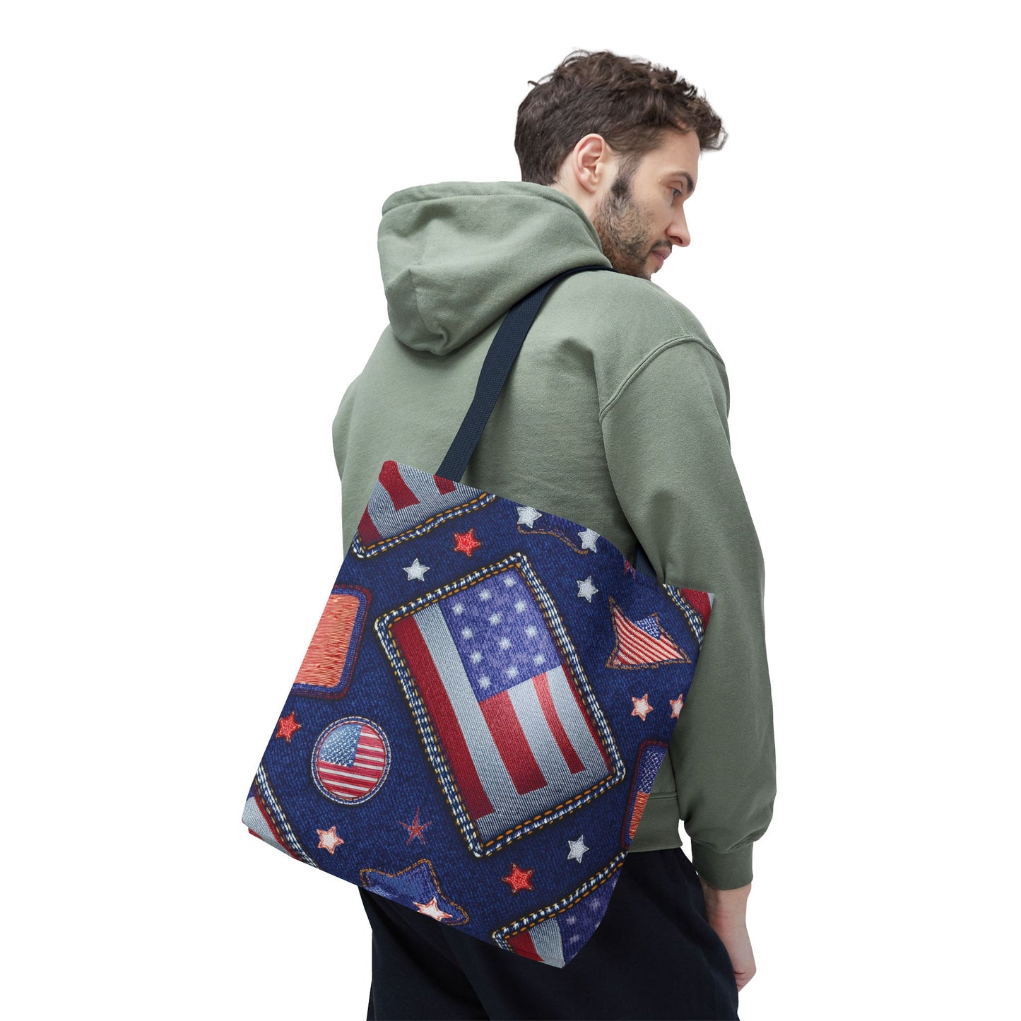 4th of July Graphic Denim Fabric Imitation Print Unisex Canvas Bag Poly Spun 3 Sizes Tote Bag 200-6