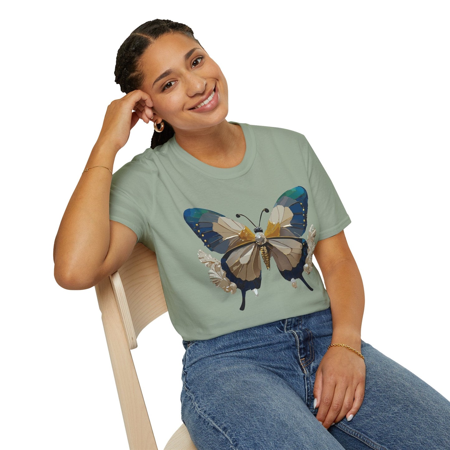 Butterfly Themed Unisex T Shirt With Monarch Design Gildan Softstyle 64000 Premium Ring Spun Cotton