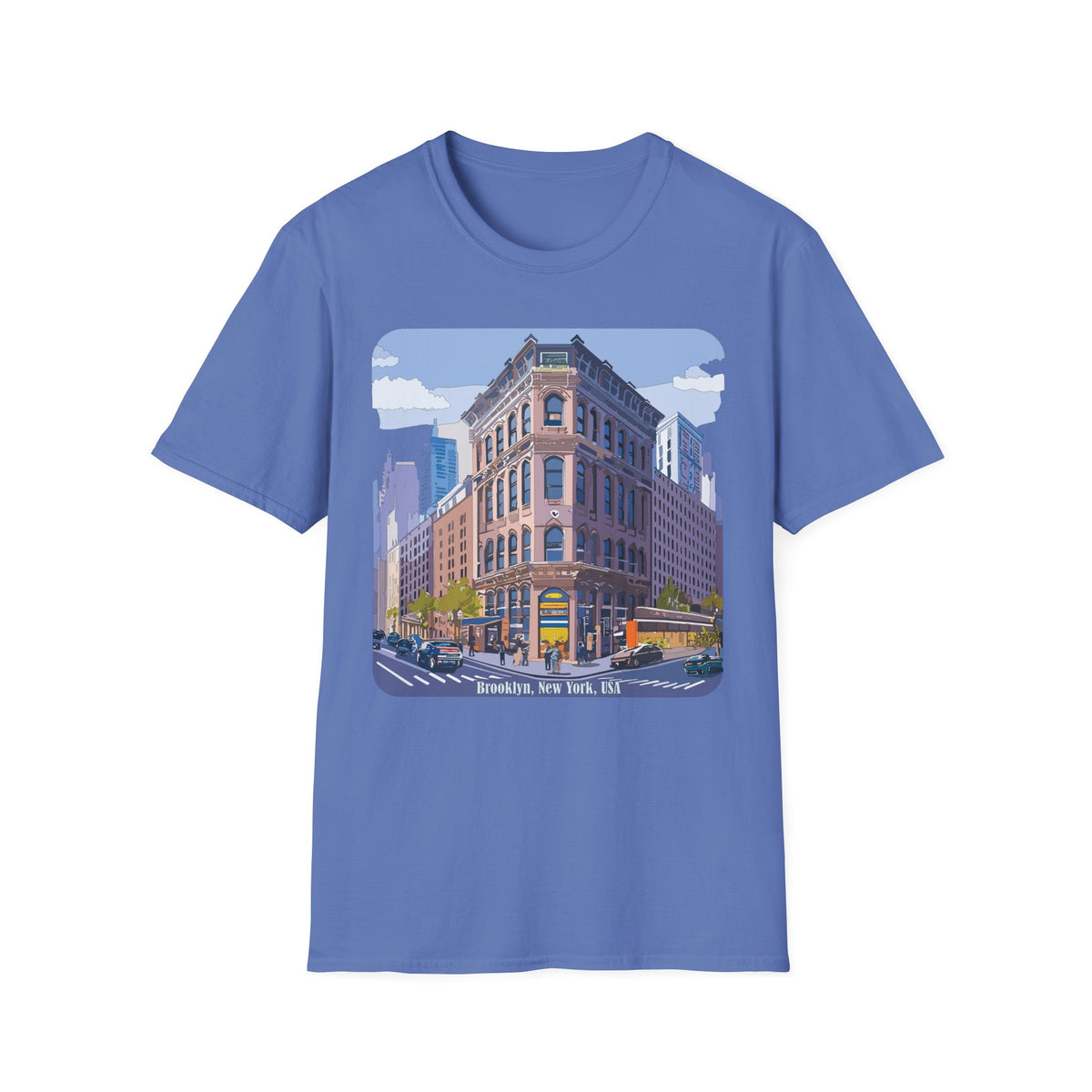 Brooklyn New York Retro Cityscape T-Shirt — Illustrated Landmark Tee Travel Tourist Graphic Design Unisex 100 Cotton Gildan T-Shirt