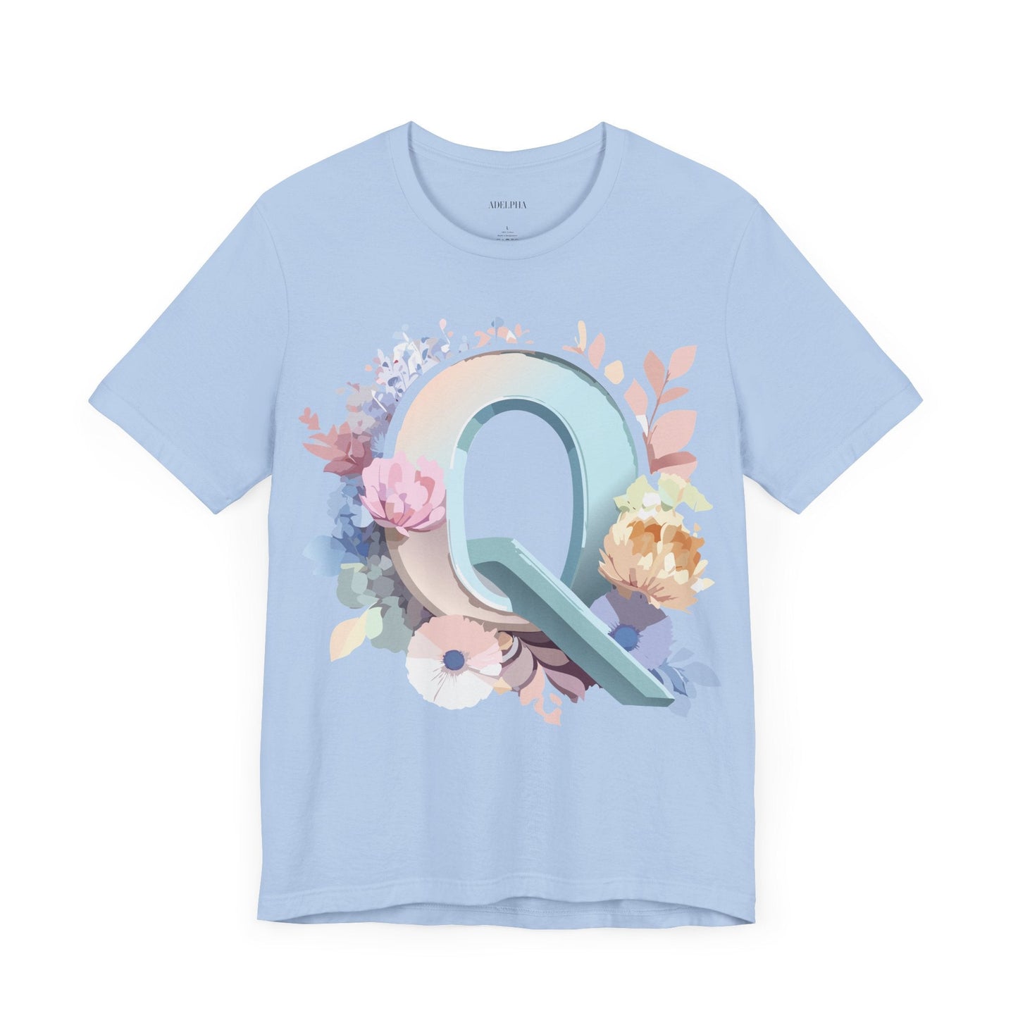 Letter Q Shirt Graphic Tee Unisex Short Sleeve by Adelpha Vintage Inspired Artwork