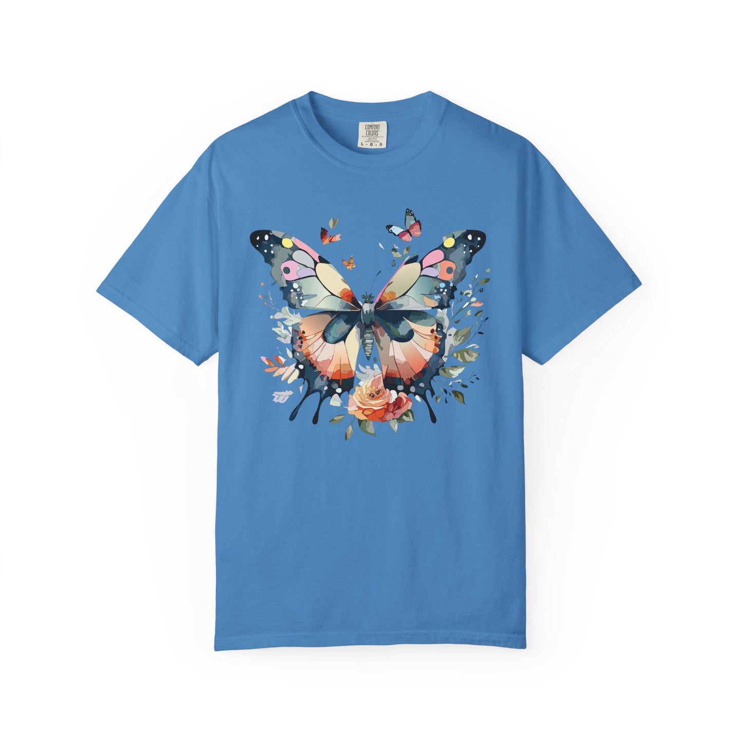 Butterfly Floral Print T-Shirt Botanical Design Unisex Heavy Cotton Tee b3