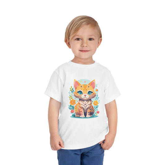 Cute Cat Toddler Short Sleeve Tee - Adorable Kitty Graphic Tee for Kids (2T-5T)