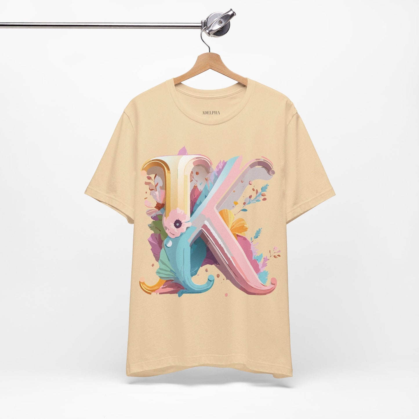 Letter K Graphic Tee Unisex Vintage Inspired Art Design Short Sleeve Shirt Adelpha