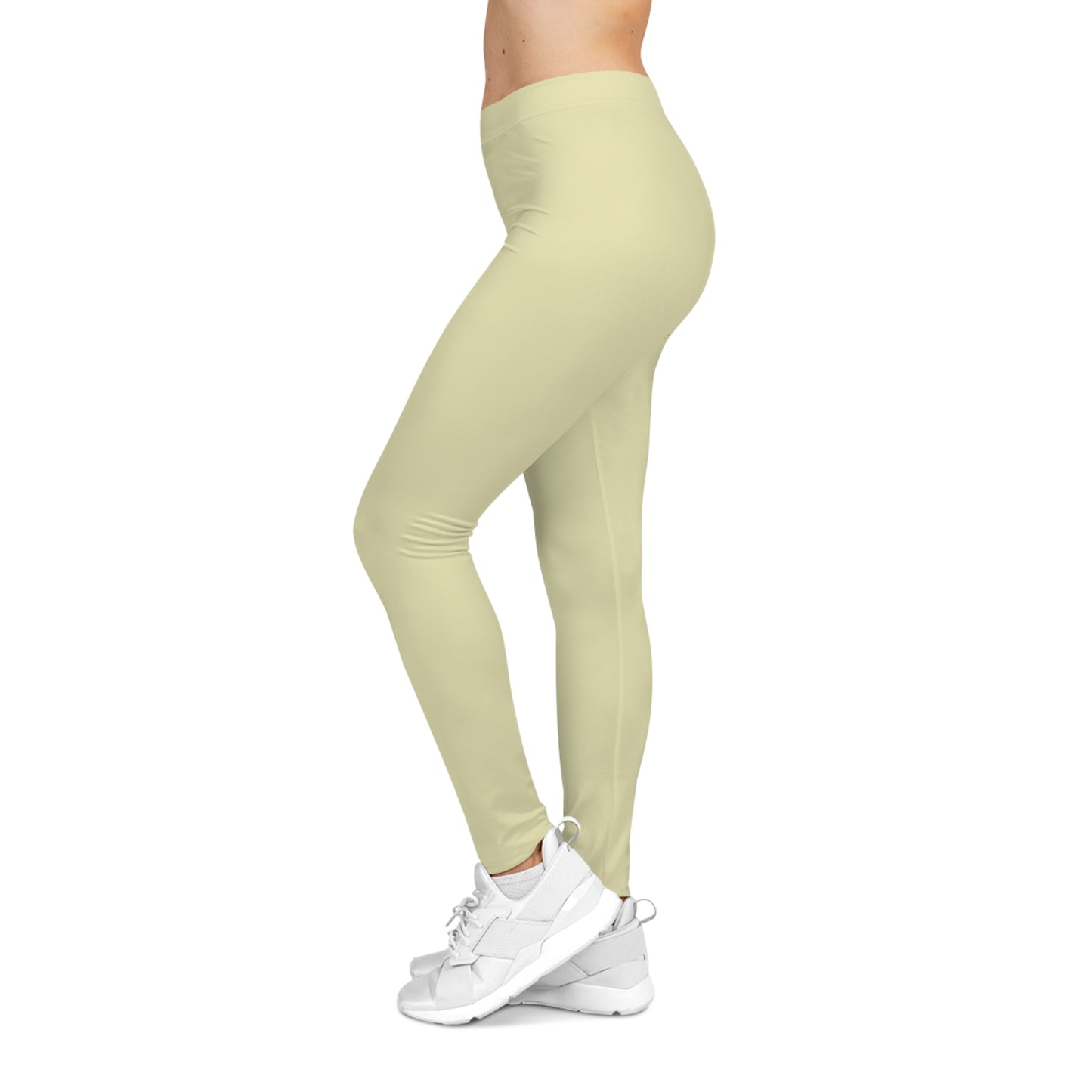 Pale Yellow Color Women's Poly-Span Casual Leggings XS-2XL