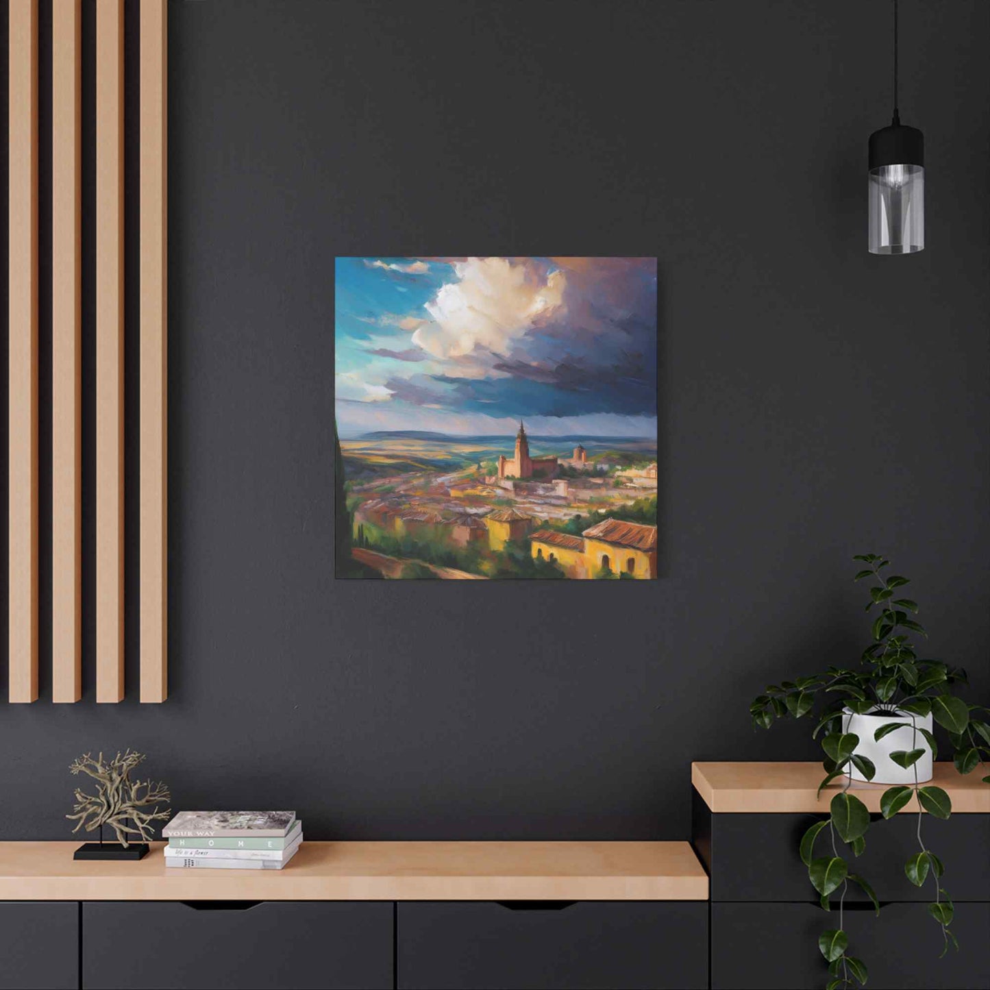 Spanish City Print Canvas, Oil Paint Print 20x20, 24x24, 30x30, 32x32, 36x36 Art Design Print Pine-Wood Inner Frame MC-57