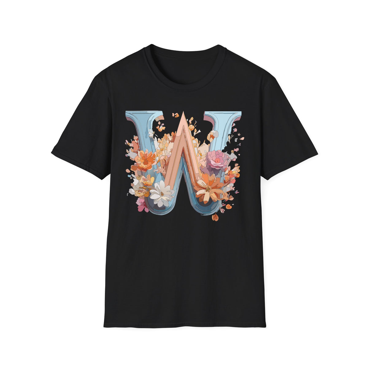 Floral Monogram W T-Shirt | Letter W Initial Tee, Vintage Botanical Alphabet