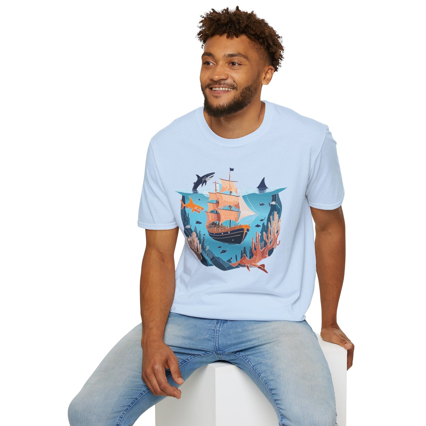 Ocean Tee Shirt Unisex Softstyle 64000 U Boat Design 100 Percent Ring Spun Cotton Tee