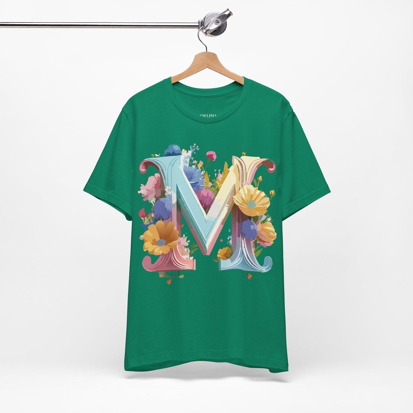 Letter M Shirt Unisex Graphic Tee Vintage Inspired Artwork Adelpha Short Sleeve Collection