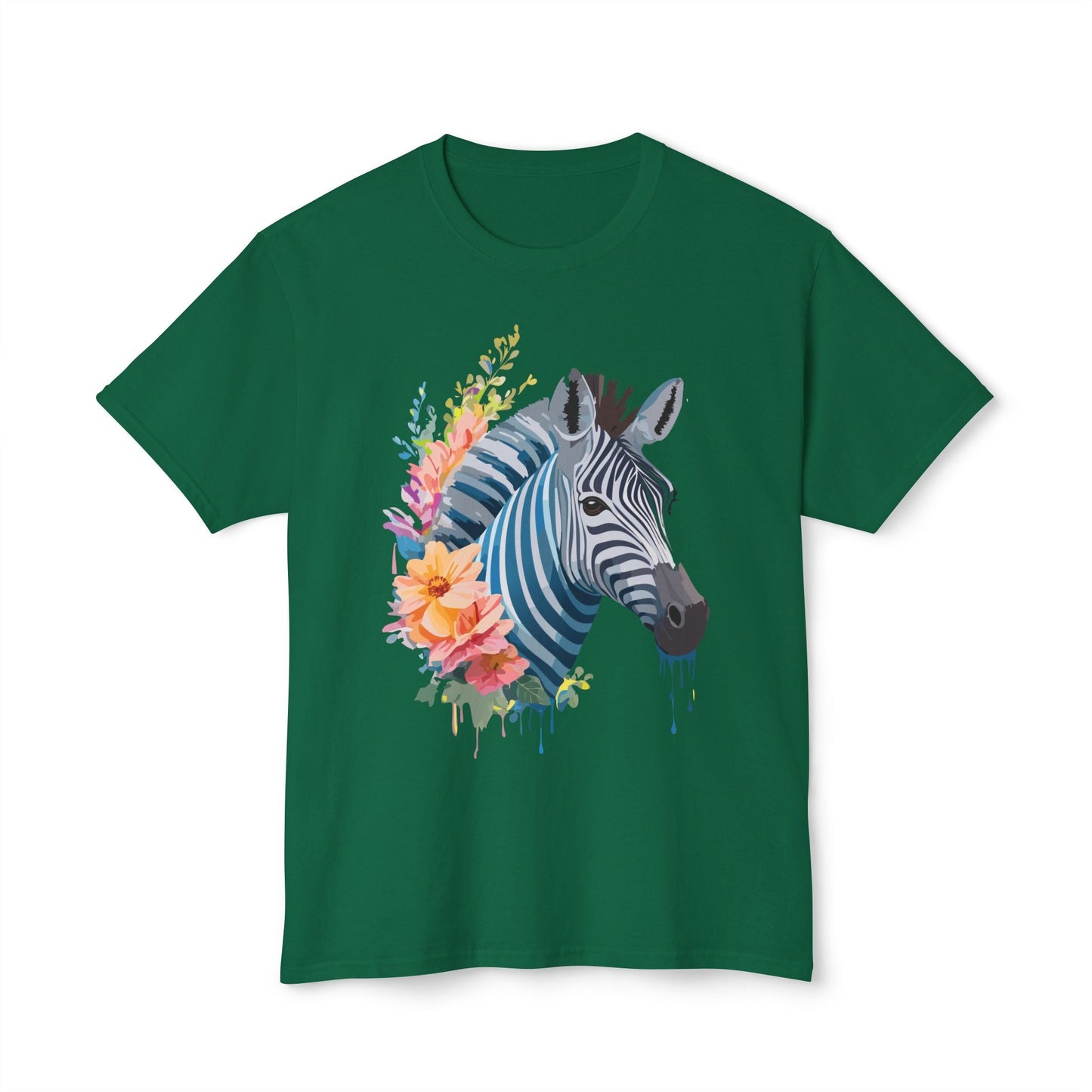 Unisex Zebra Art Print T Shirt 100 Percent Cotton Vintage Floral Design Tee Made In USA