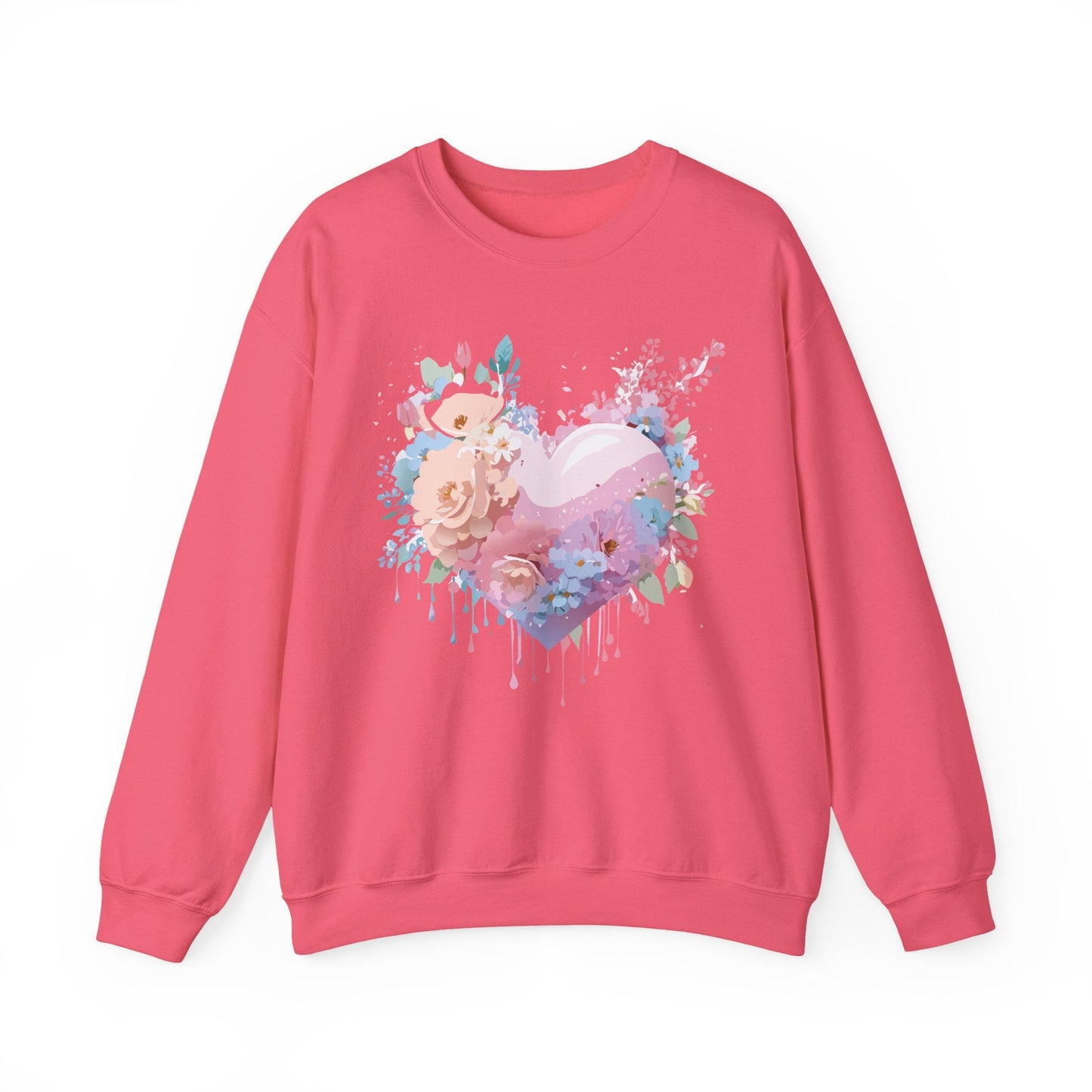 Floral Heart Sweatshirt Unisex Crewneck Valentines Day Floral Love Gildan 18000 Premium