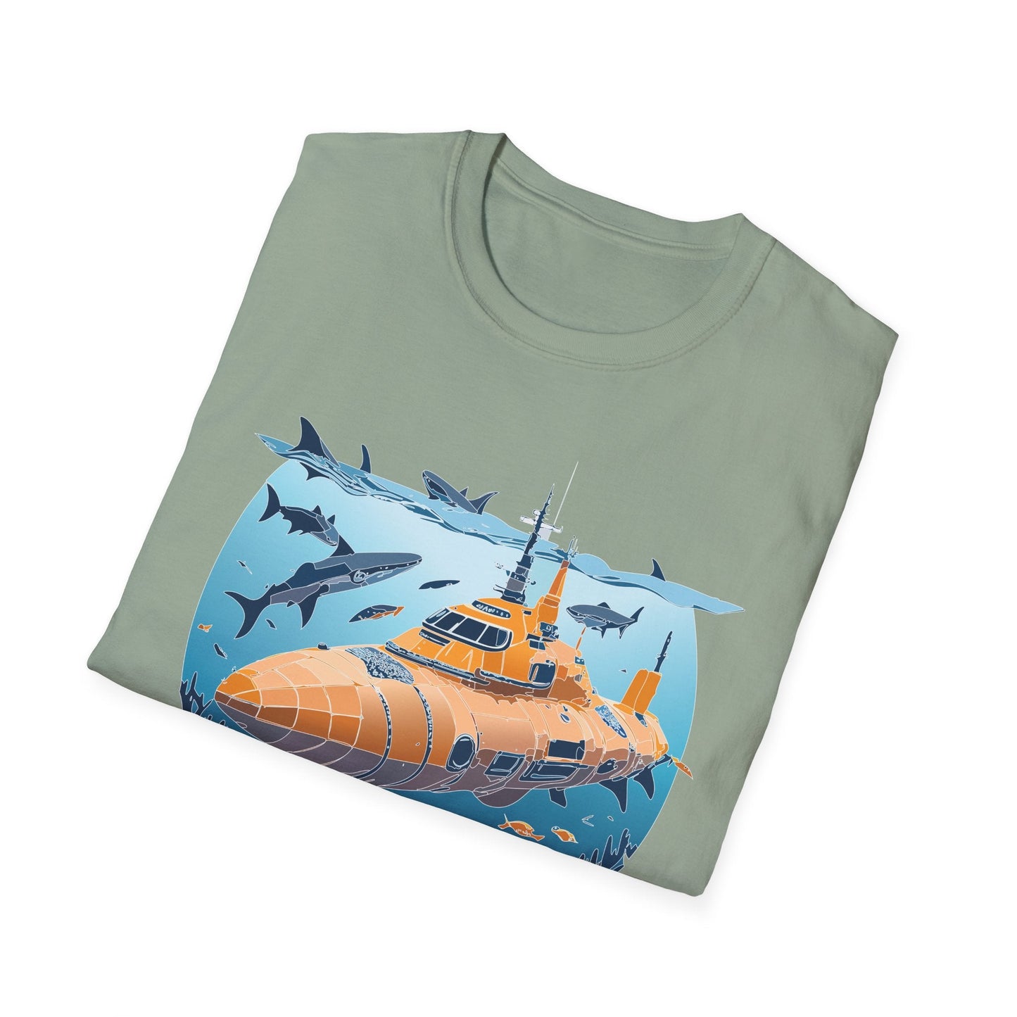 Ocean Graphic Tee Shirt Unisex Softstyle 64000 Gildan Lightweight Breathable Ocean Design U Boat