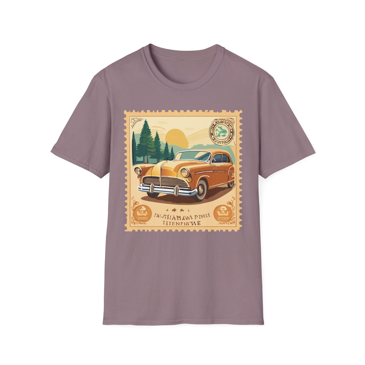 Vintage Classic Car Stamp T-Shirt | Retro Roadtrip Scenic Graphic Tee Unisex 100 Cotton Gildan T-Shirt