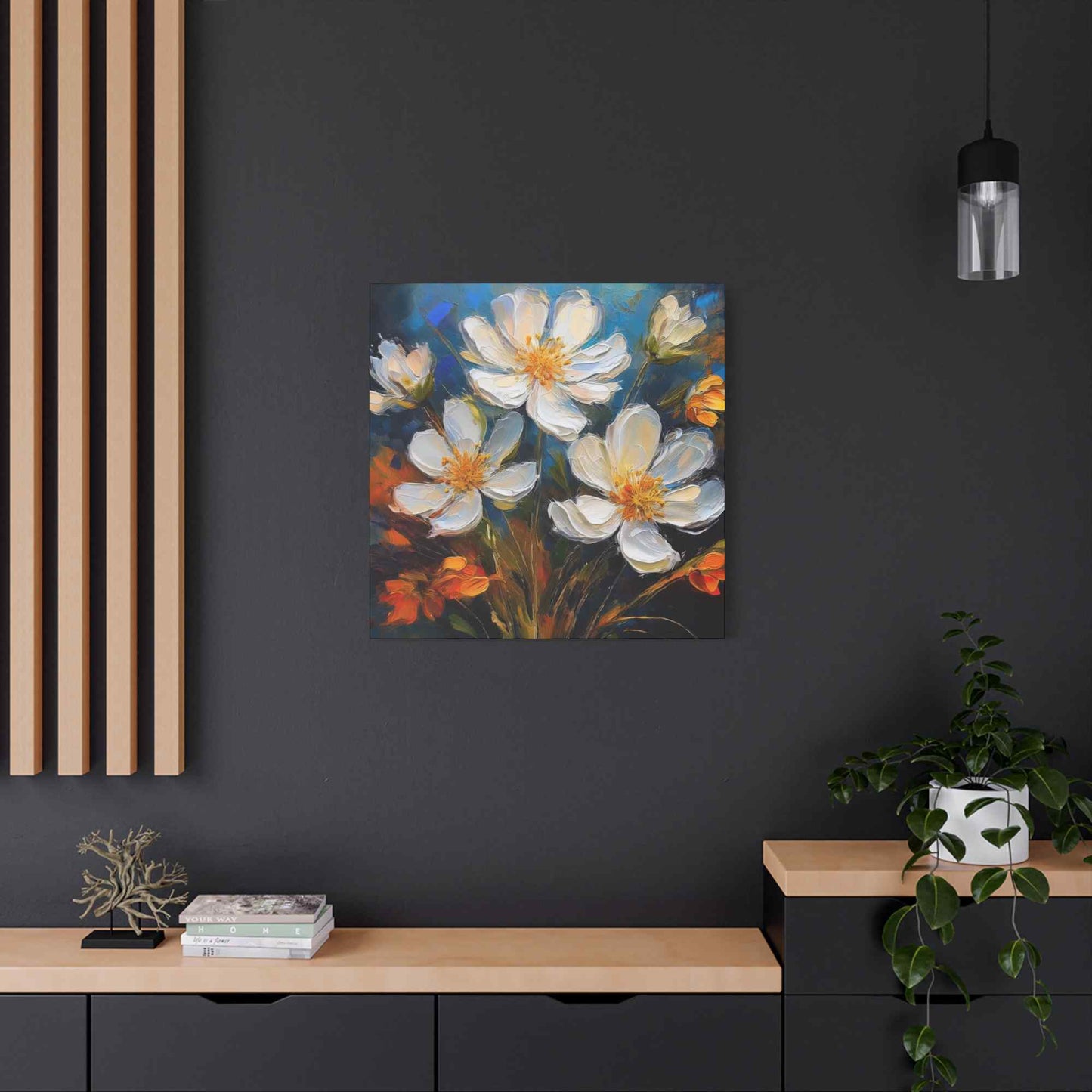 White Flowers Print Canvas, White Flowera Oil Paint Print 20x20, 24x24, 30x30, 32x32, 36x36, Art Design Print Non-Frame MC-6