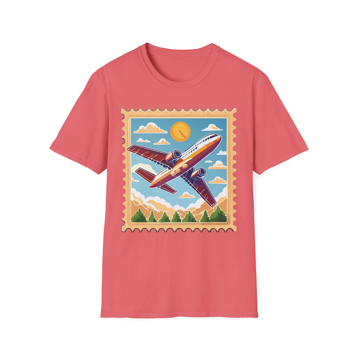 Retro Airplane Stamp design T-Shirt | Vintage Travel Plane Graphic Tee Unisex 100 Cotton Gildan T-Shirt