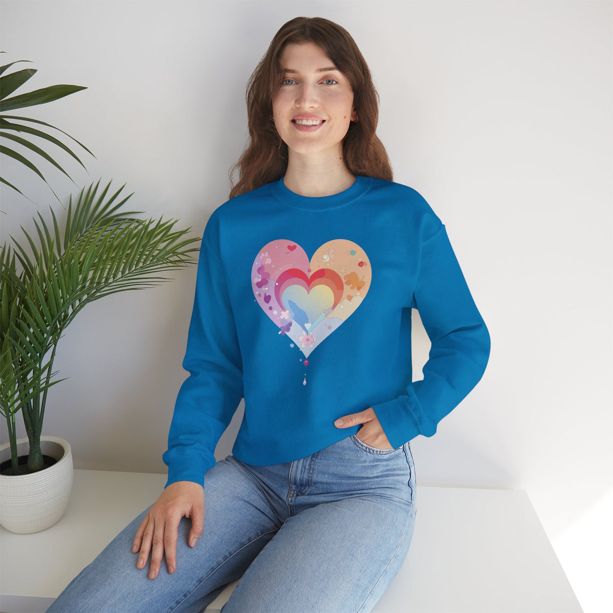 Rainbow Heart Sweatshirt, Floral Heart Sweatshirt, Floral Love Sweatshirt, Valentine's Day Sweatshirt, Rainbow Heart Floral Sweatshirt 114