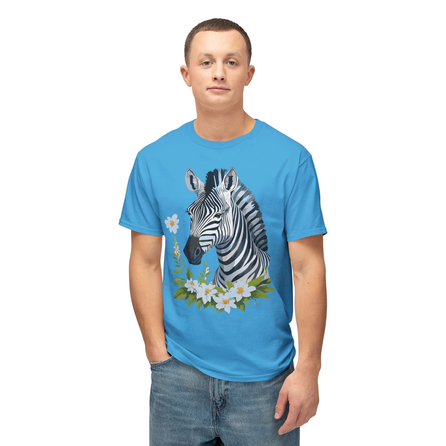 Unisex Zebra Art Print T Shirt 100% Cotton Vintage Floral Tee Made in USA Premium Graphic Tee