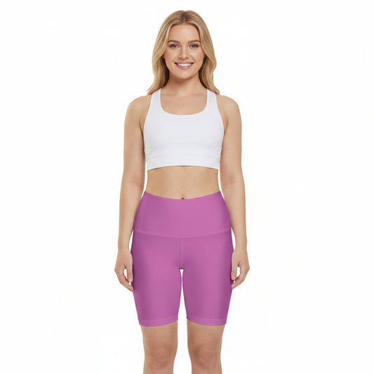 Petal Pink Women's Workout Shorts — Solid High-Waist Biker Shorts for Exercise & Everyday Wear
