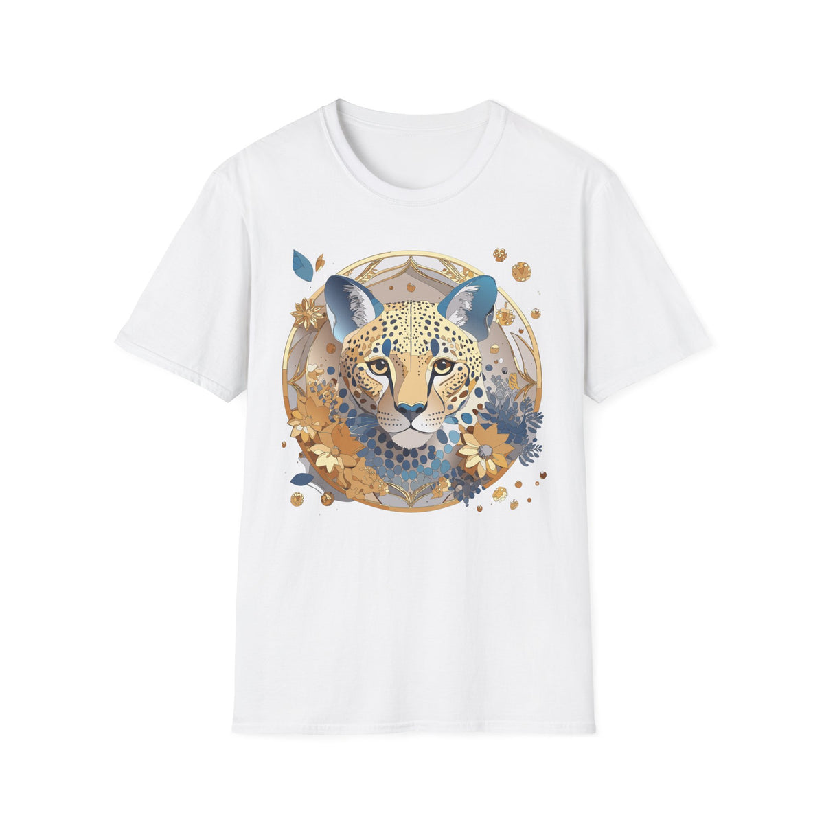 Floral Leopard Face T-Shirt | Botanical Cheetah Portrait Tee