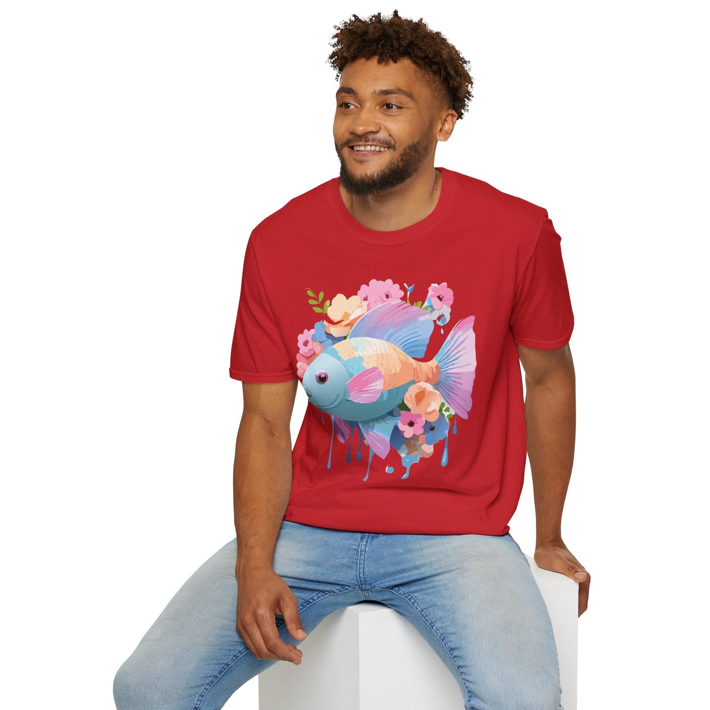Fish Art Design Graphic Tee Unisex Short Sleeve T Shirt With Fish Artwork Premium Cotton