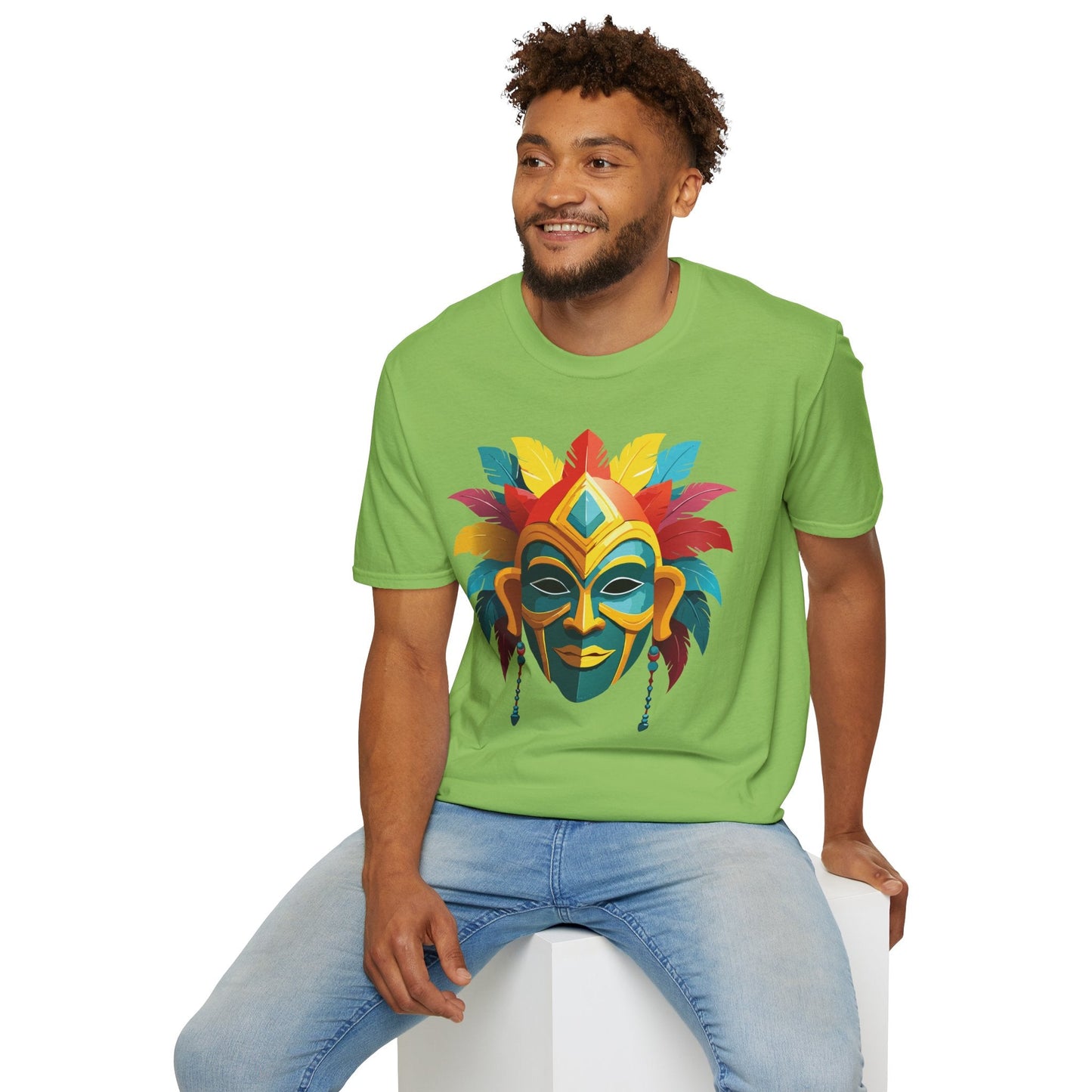 Unisex Mask Tee Shirt Gildan Softstyle 64000 Cotton Masquerade Design For Everyday Wear