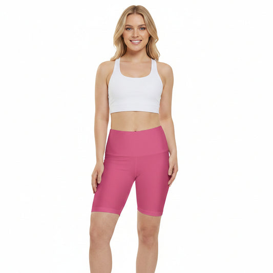 Blush Rose Women's Workout Shorts — Solid High-Waist Biker Shorts for Exercise & Everyday Wear