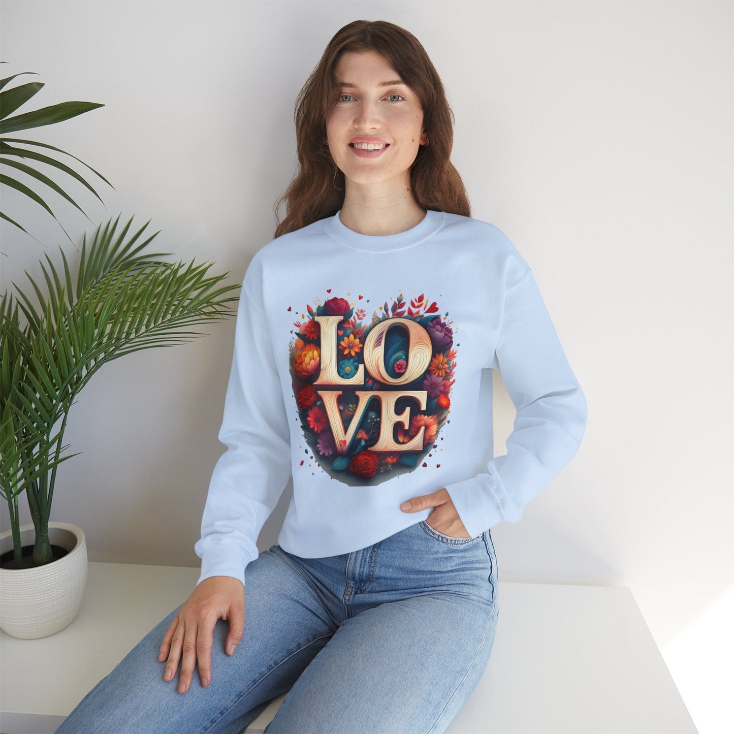Floral Love Sweatshirt Unisex Valentines Day Gift Love Flower Crewneck Sweatshirt