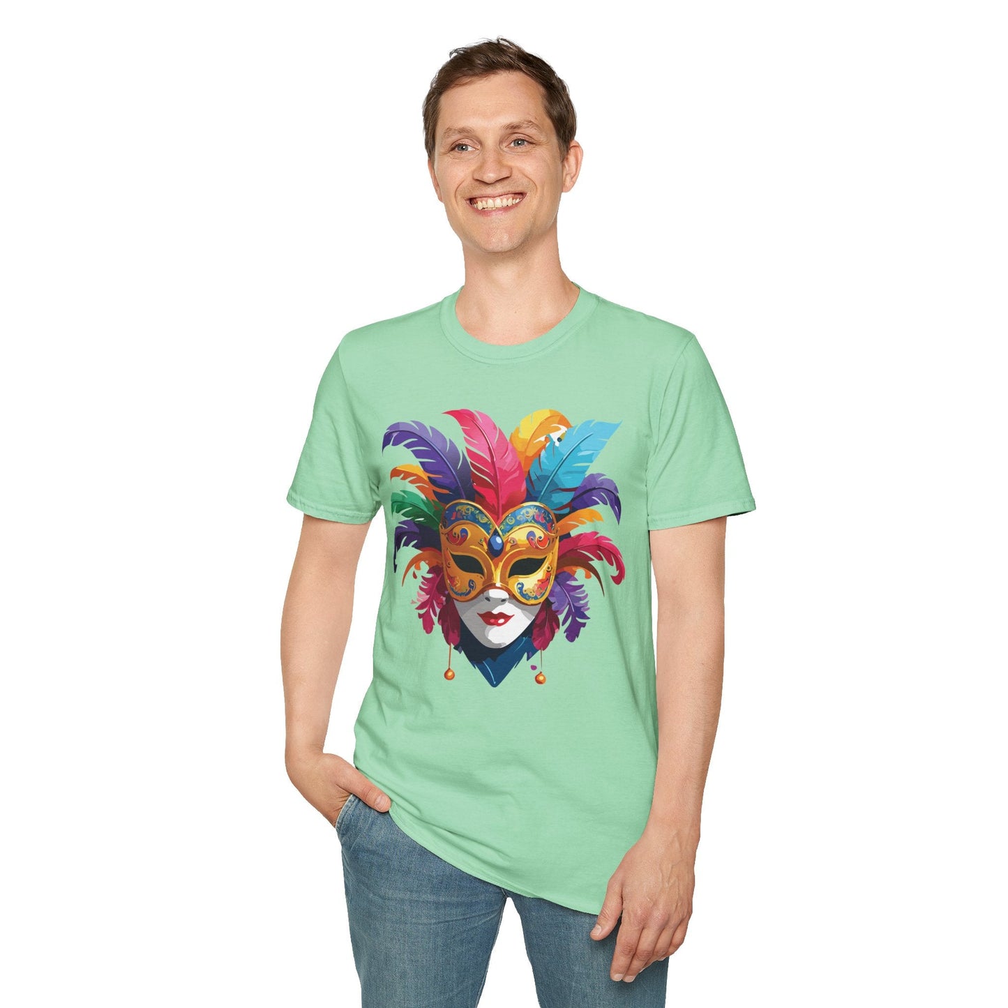 Unisex Mask Tee Shirt Gildan Softstyle 64000 Lightweight Comfortable Masquerade Design Tee