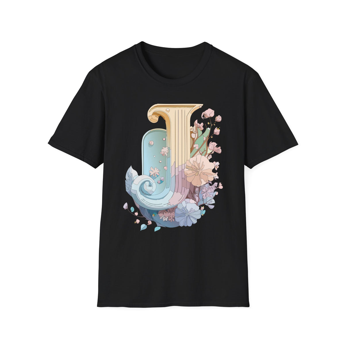 Floral Letter J T-Shirt | Pastel Column Monogram Tee