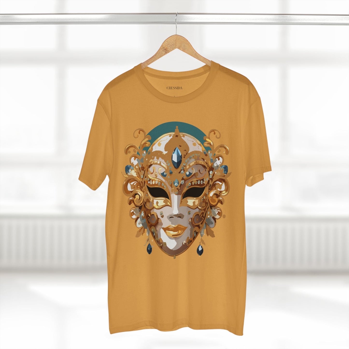Carnival Mask Graphic T-Shirt Unisex 100 Cotton With Antique Gold Art Design Tee 3