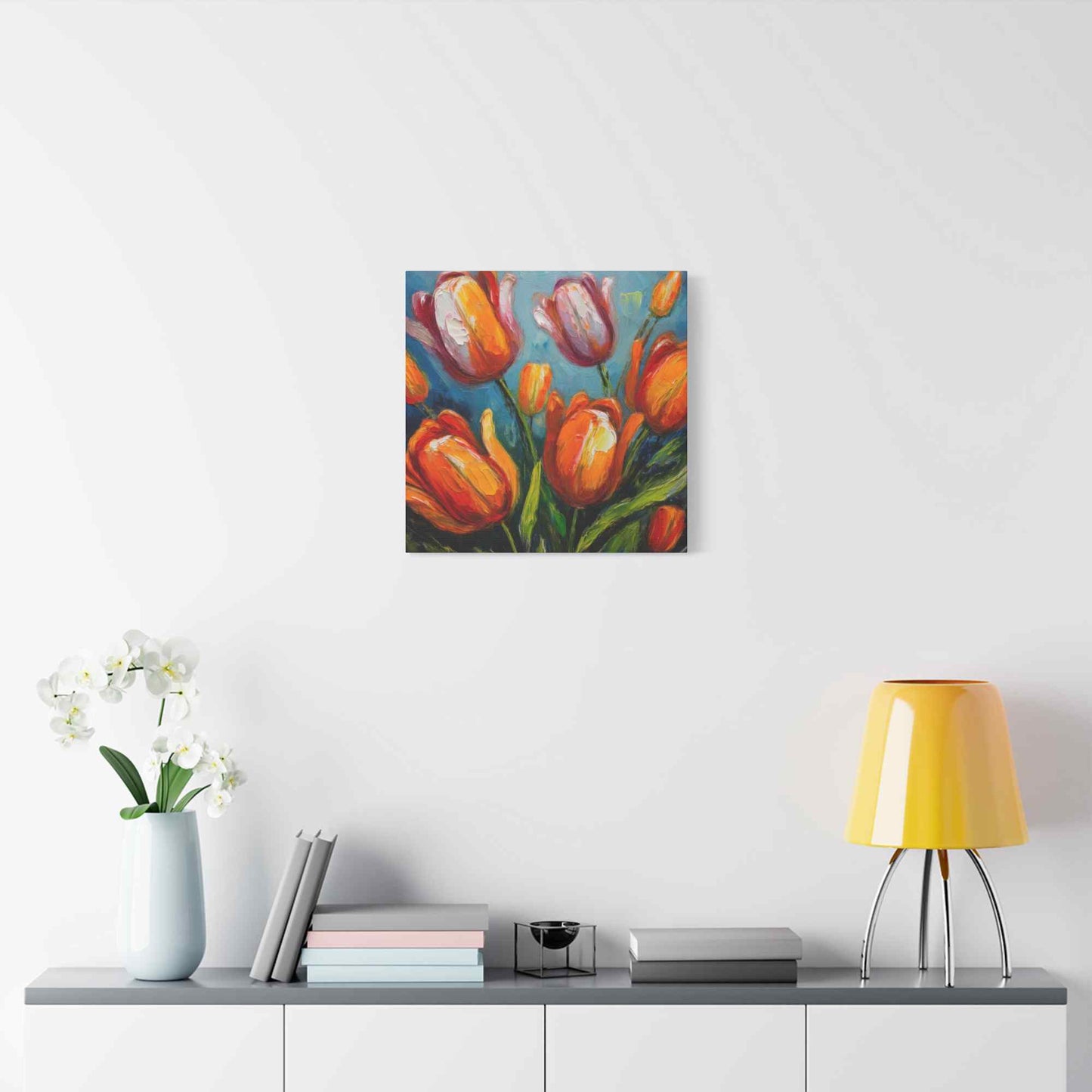 Tulips Print Canvas, Floral Oil Paint Print 20x20, 24x24, 30x30, 32x32, 36x36 Art Design Pine-Wood Inner Frame MC-145