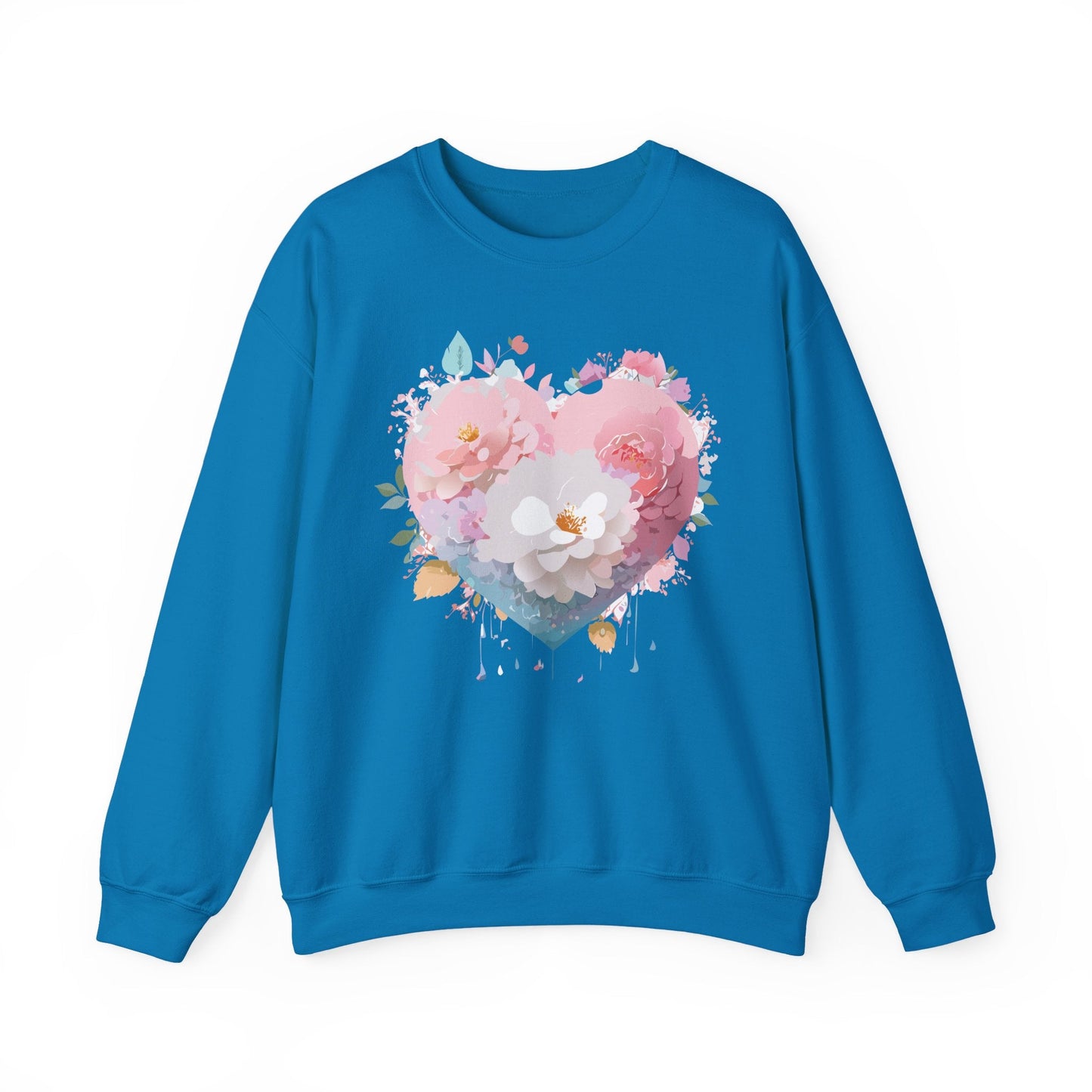 Unisex Floral Heart Sweatshirt For Valentines Day With Love Floral Print Crewneck