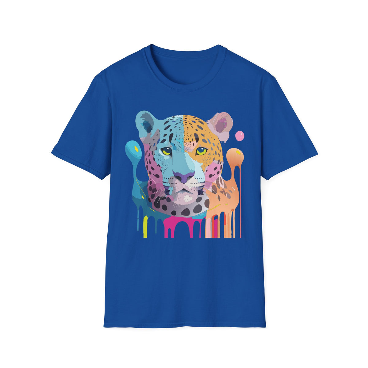 Colorful Leopard Face T-Shirt | Rainbow Drip Animal Art
