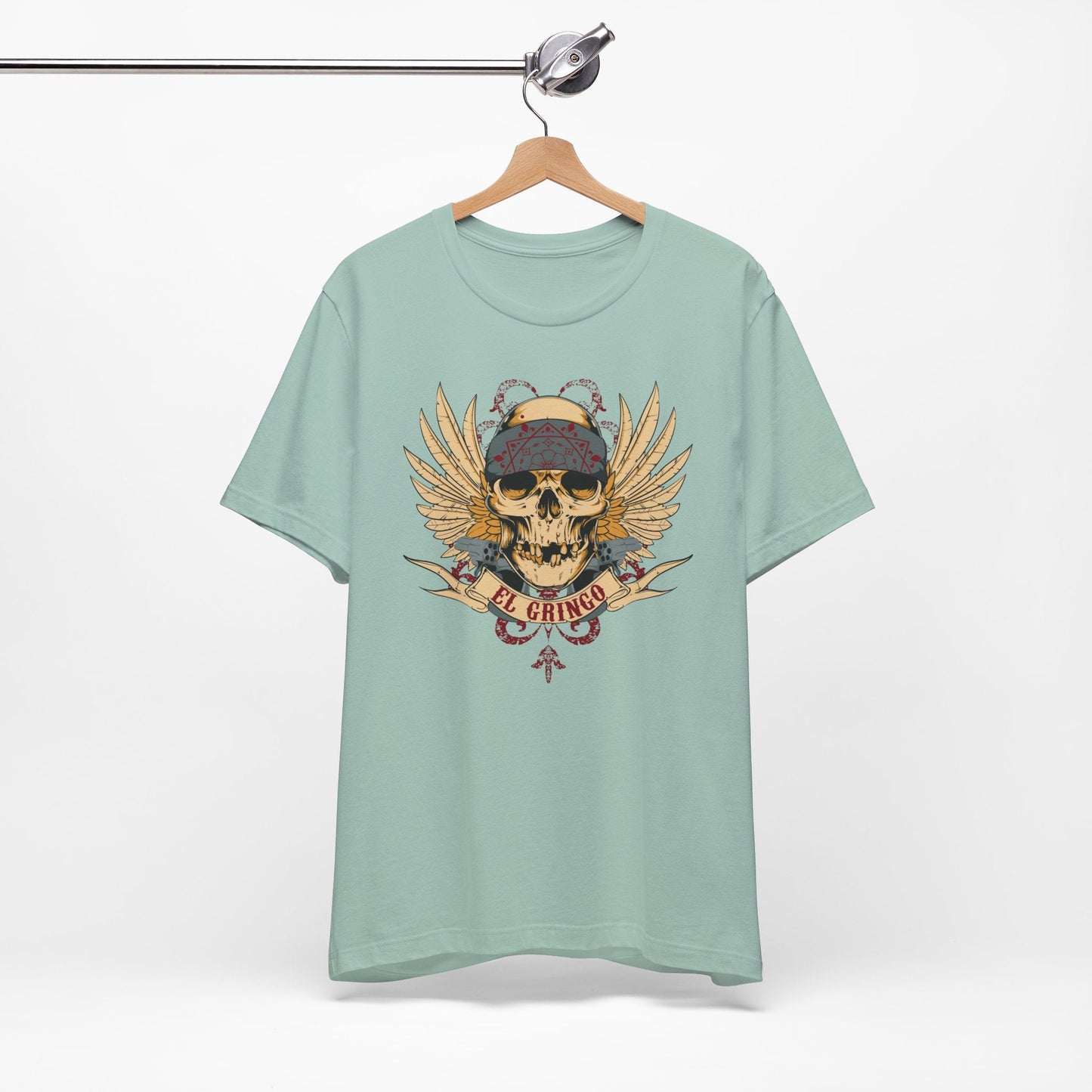 El Gringo Skull with Wings T-Shirt Vintage Tattoo Style Art-53