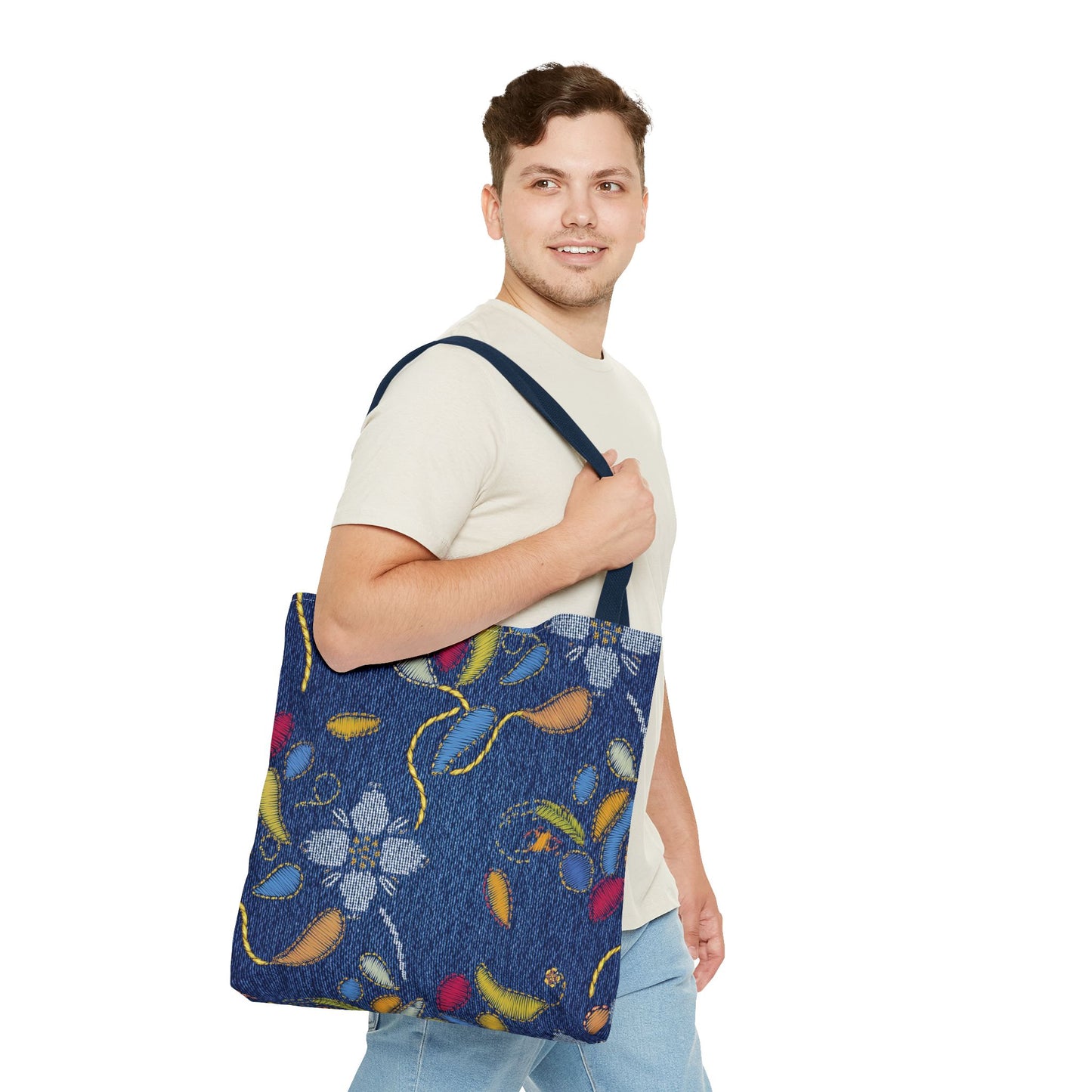 Denim Fabric Imitation Print Unisex Canvas Bag Poly Spun 3 Sizes Tote Bag 155