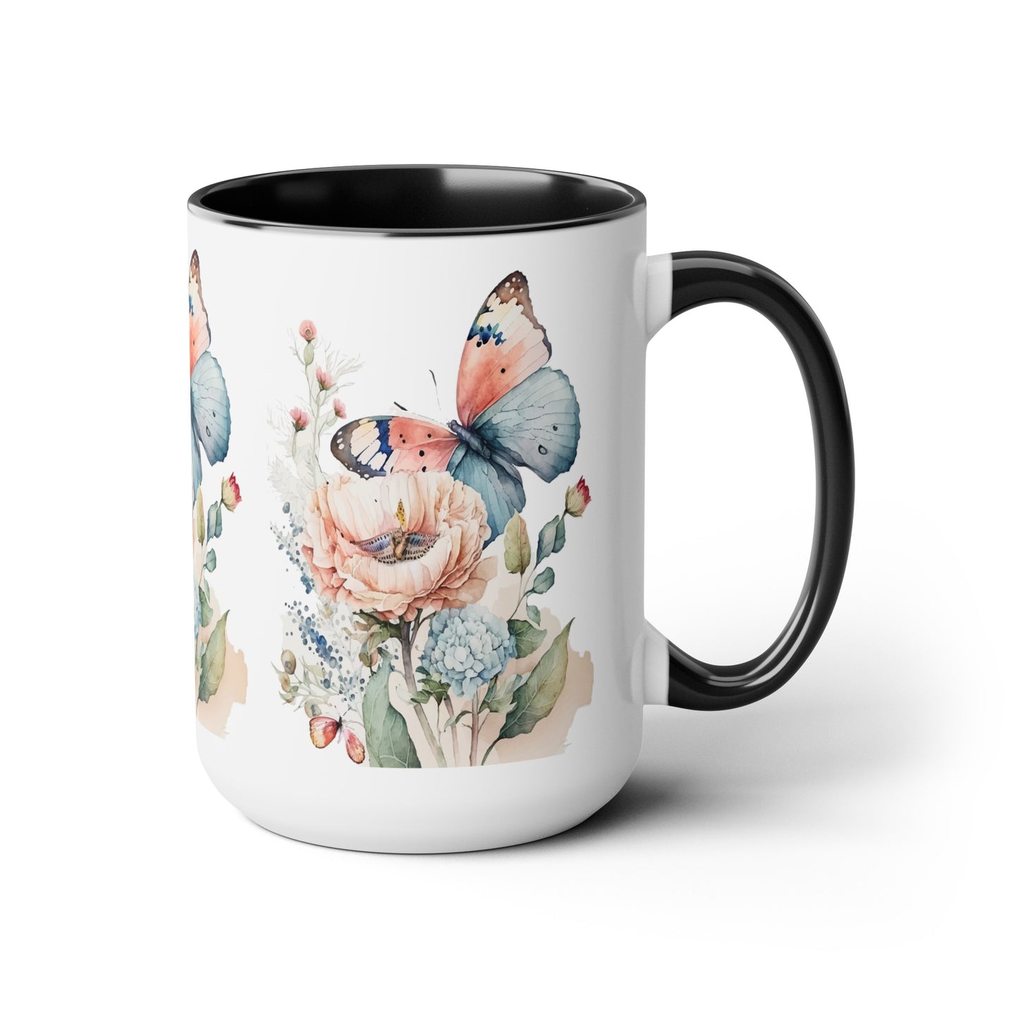 Two-Tone Coffee Mugs with butterfly