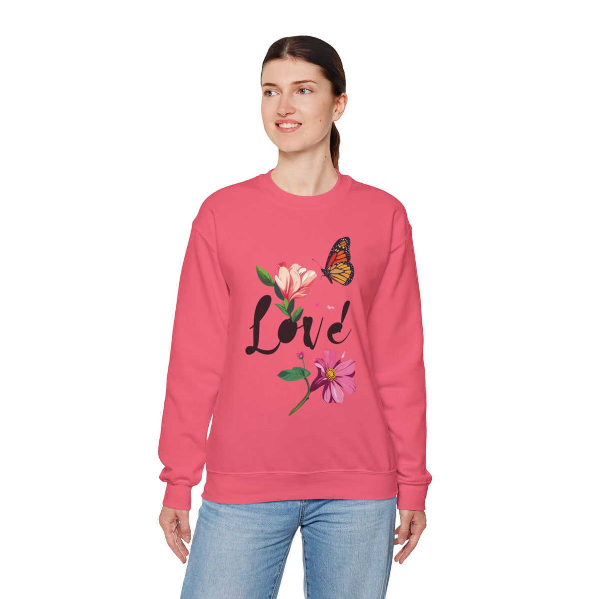 Floral Love Sweatshirt, Floral Butterfly Sweatshirt, Love Sweatshirt, Valentine's Day Sweatshirt, Floral Sweatshirt 120