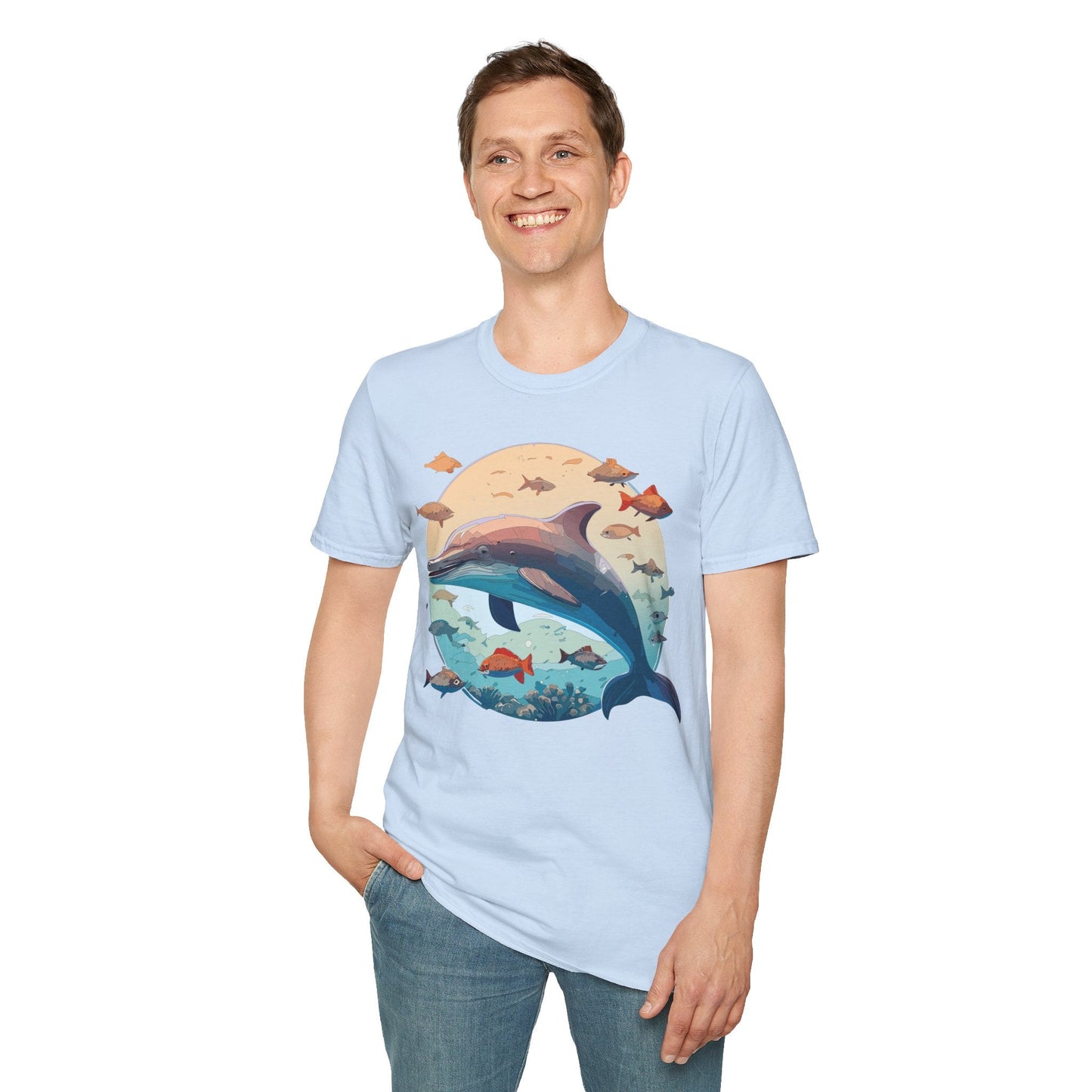 Dolphin Shirt Unisex Softstyle T Shirt 64000 100 Percent Ring Spun Cotton Tee For Everyday Comfort