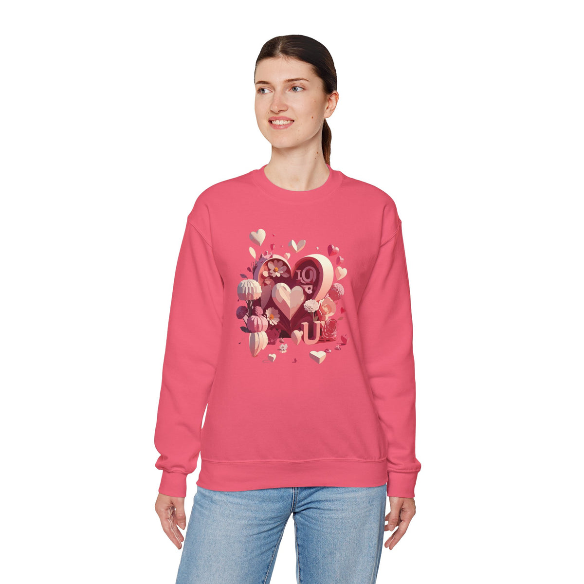 Unisex Floral Big Heart Sweatshirt, Love Floral Sweatshirt, Floral Heart Sweatshirt, 50/50 Cotton-Poly Valentine's Day Sweatshirt 09
