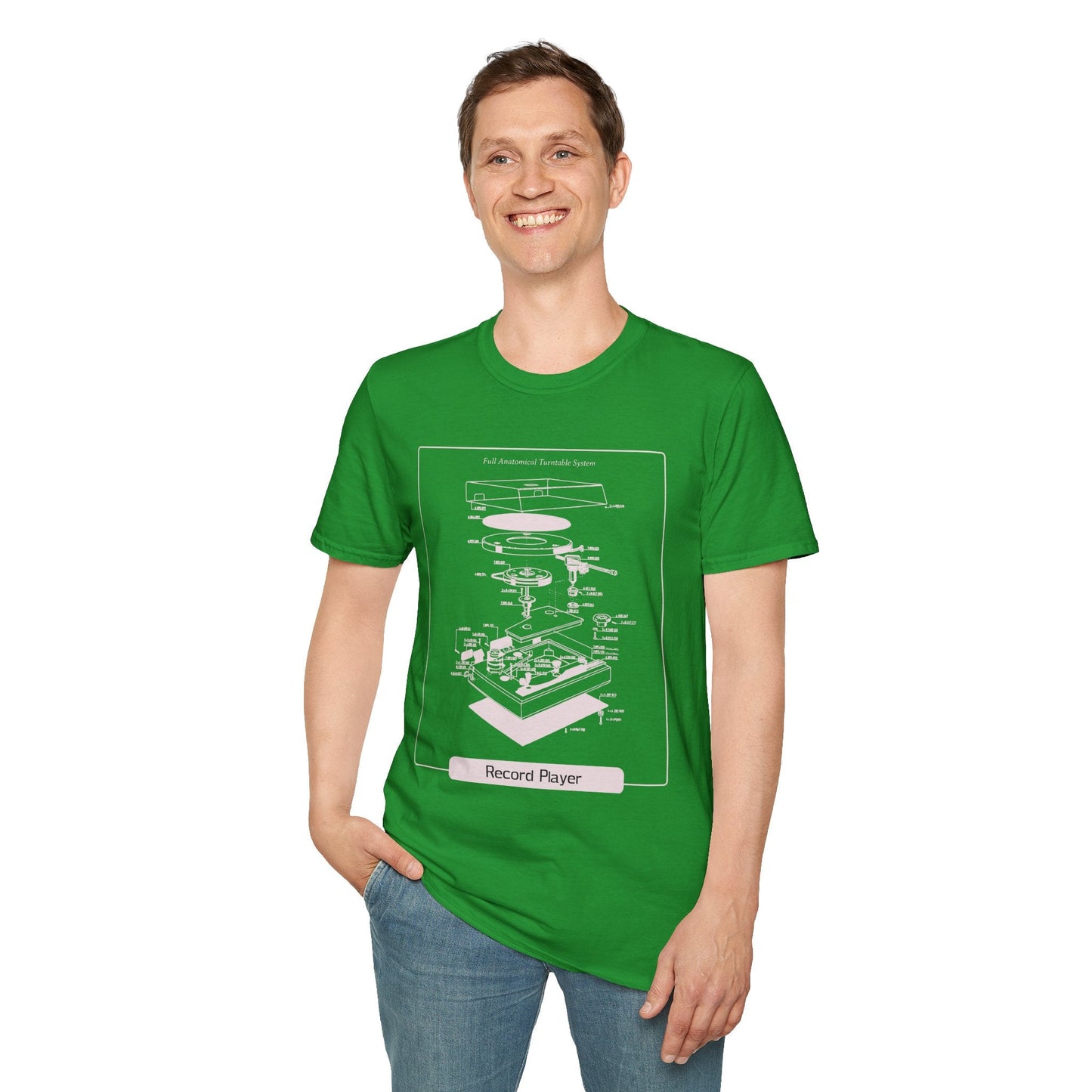 Record Player Blueprint T-Shirt Unisex Cotton Retro Vinyl Turntable Diagram Tee