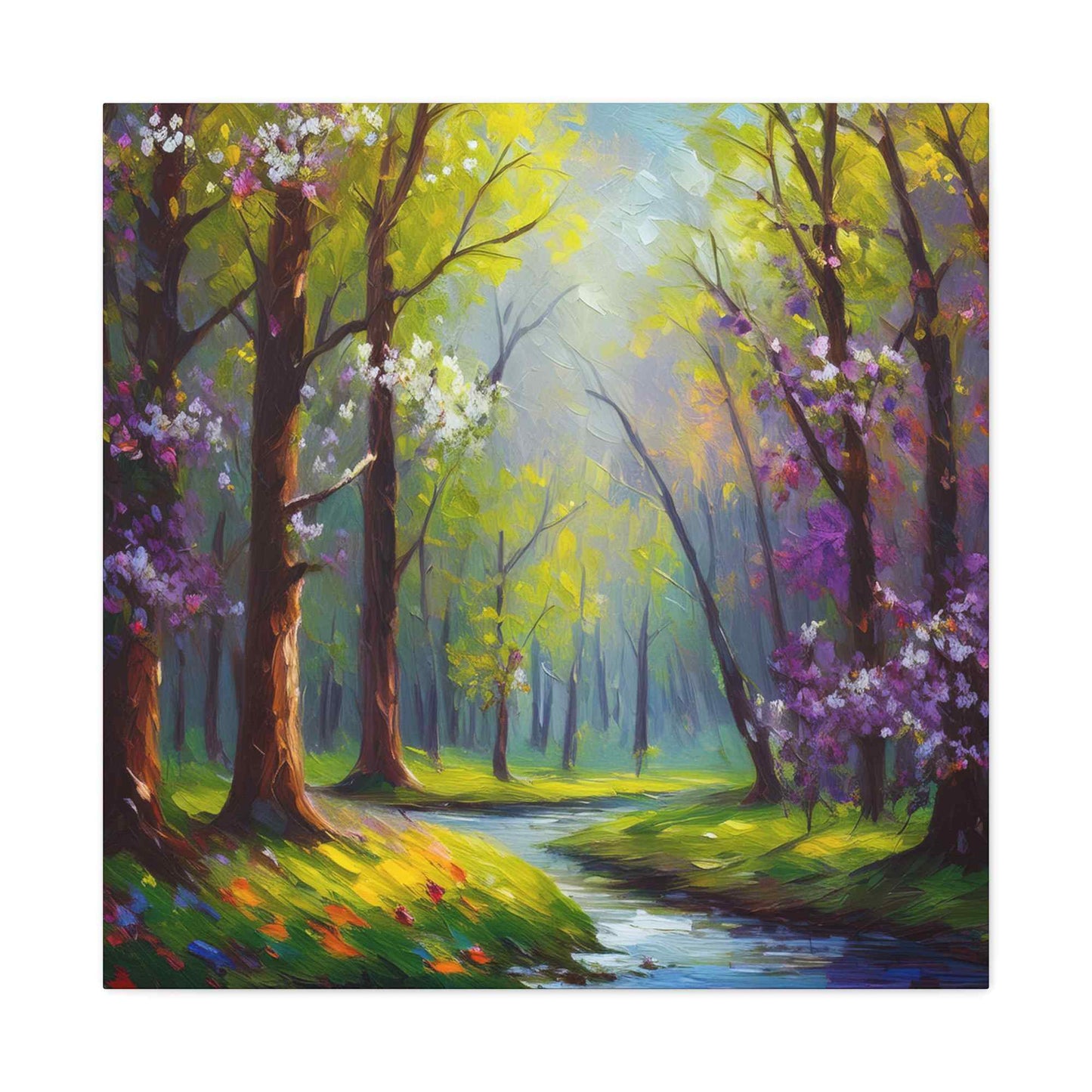 Spring Forest Print Canvas, Oil Paint Print 20x20, 24x24, 30x30, 32x32, 36x36 Art Design Print Pine-Wood Inner Frame MC-97