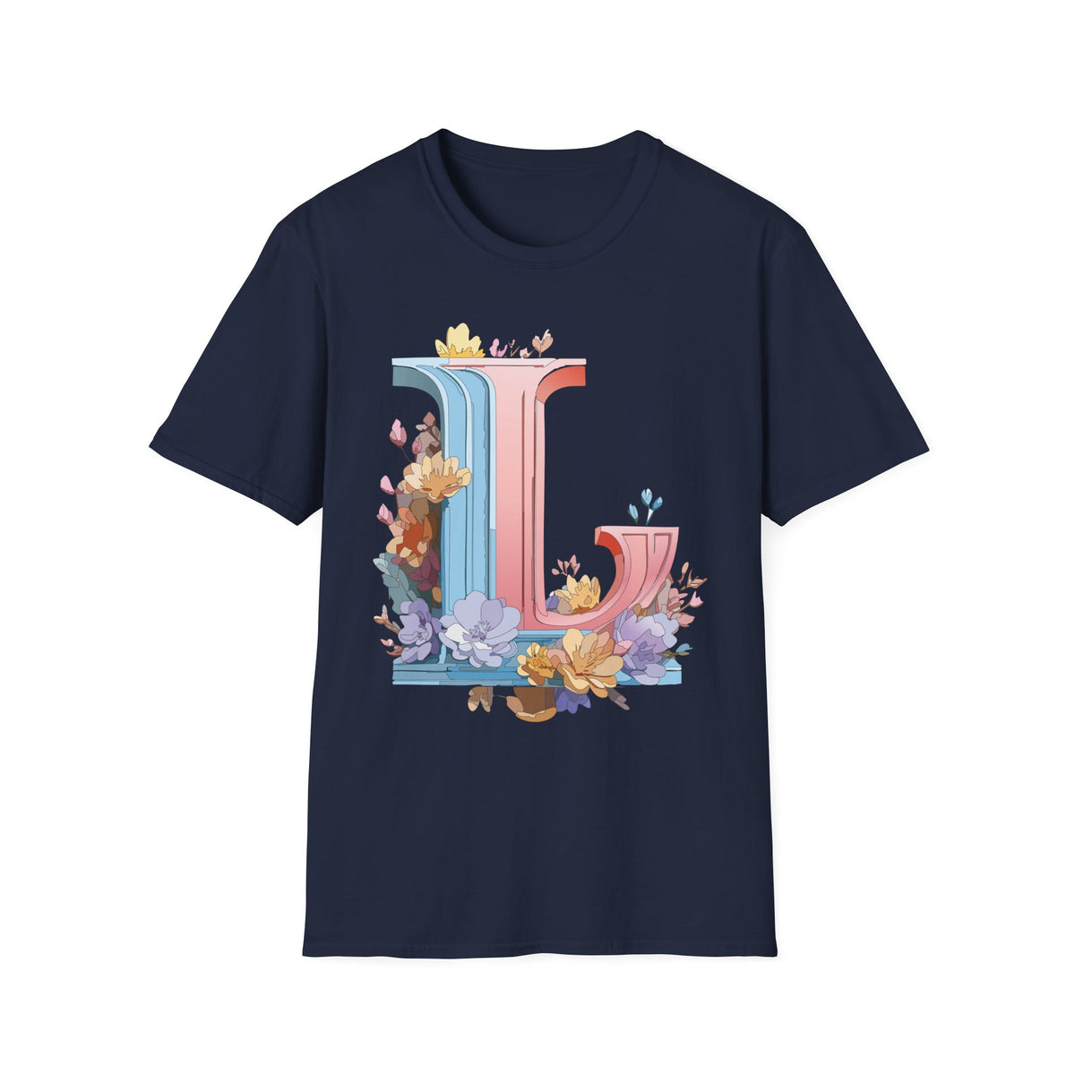Floral Letter L T-Shirt | Pastel Monogram Tee
