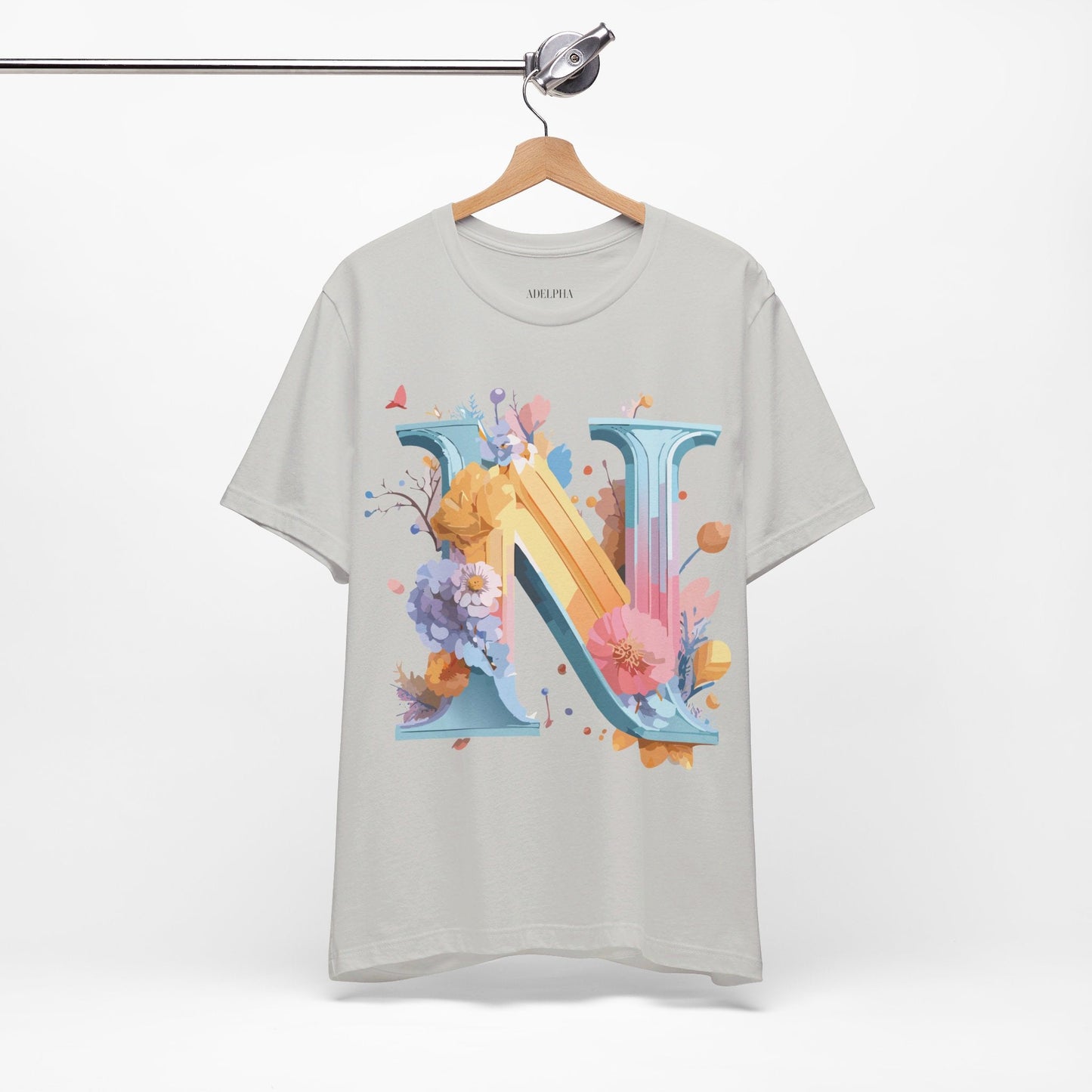 Letter N Shirt Classic Unisex Graphic Tee With Premium Vintage Adelpha Artwork Jersey Short Sleeve