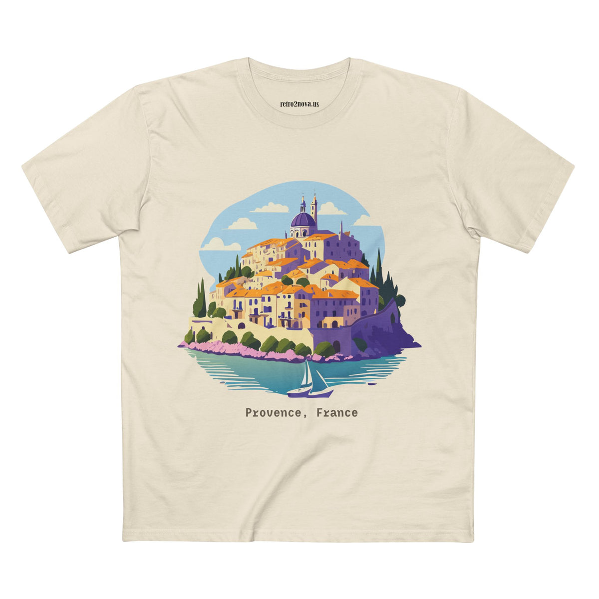Provence France Village Illustration T-Shirt | Coastal Sailboat Scenic Tee