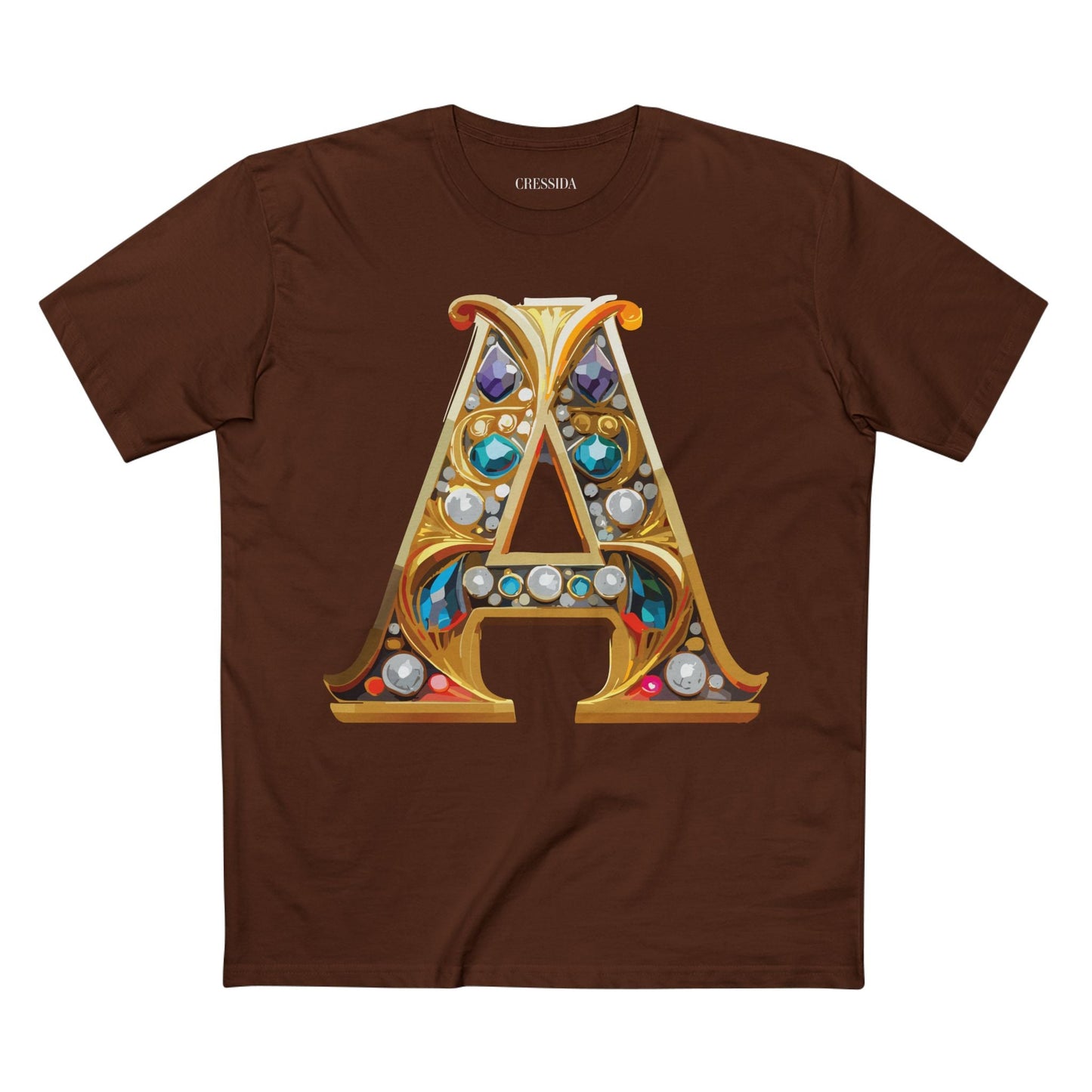 Letter A Graphic Design Tee Unisex 100 Cotton With Antique Gold Letters Artwork T-Shirt