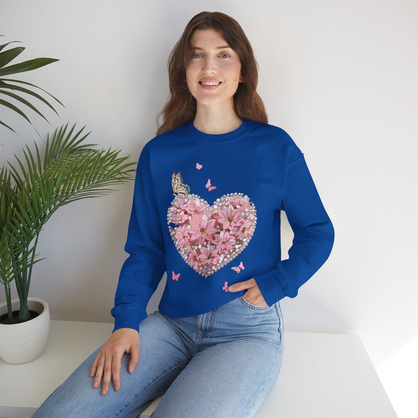 Unisex Floral Heart Sweatshirt with Love Floral Design for Valentines Day Gift Idea