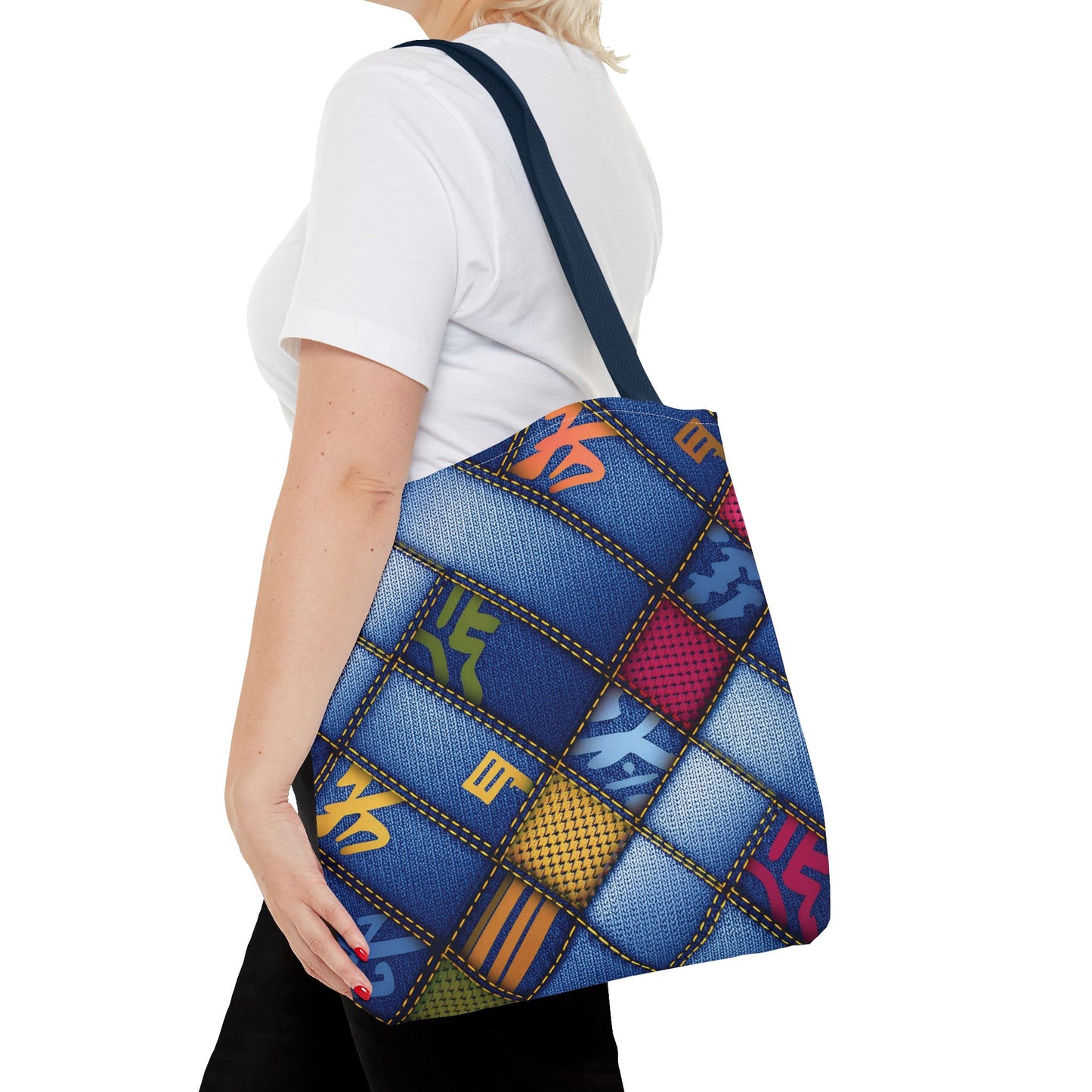Denim Fabric Imitation Print Unisex Canvas Bag Poly Spun 3 Sizes Tote Bag 186-4