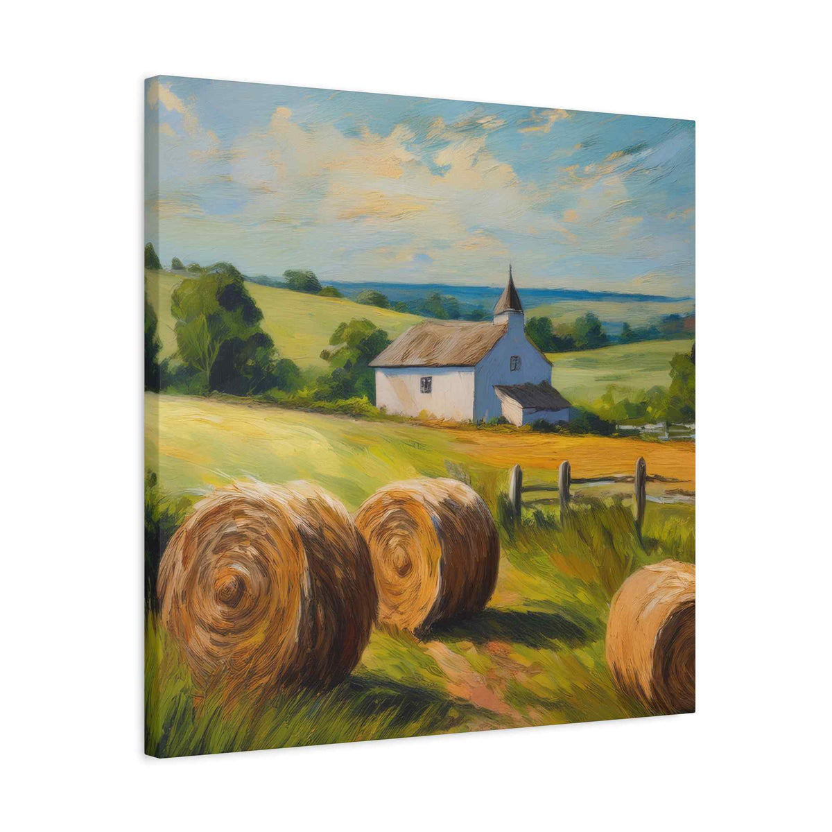 Countryside Print Canvas, Oil Paint Print 20x20, 24x24, 30x30, 32x32, 36x36 Art Design Print Pine-Wood Inner Frame MC-49