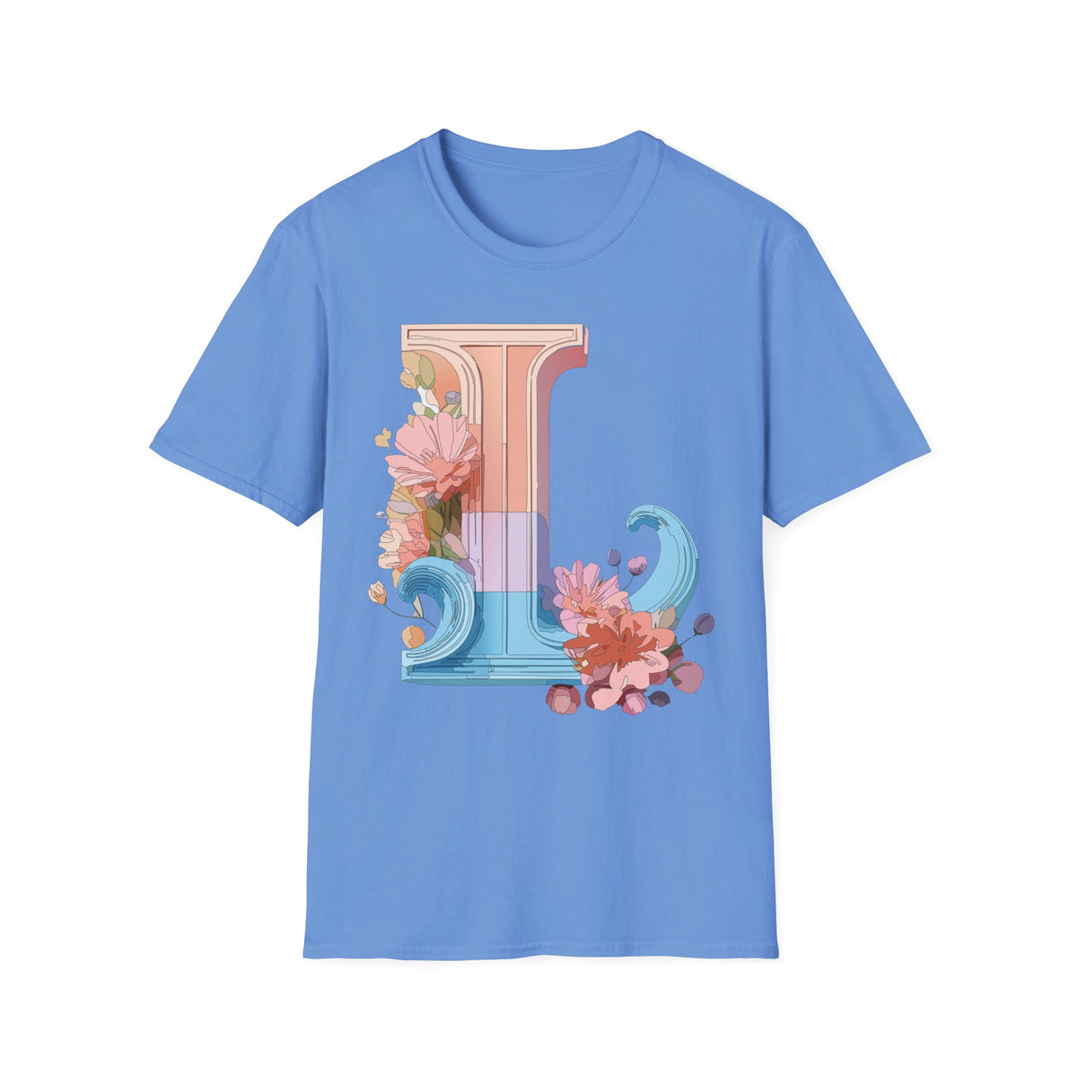 Floral Wave Letter L T-Shirt | Monogram Initial Tee