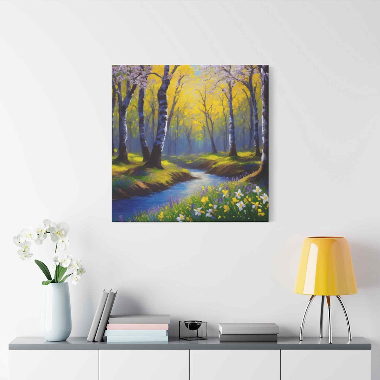 Spring Forest Print Canvas, Oil Paint Print 20x20, 24x24, 30x30, 32x32, 36x36 Art Design Print Pine-Wood Inner Frame MC-93