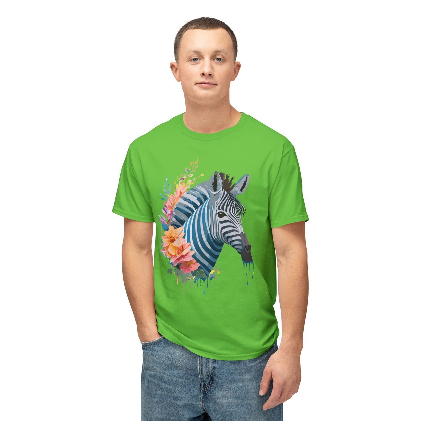 Unisex Zebra Art Print T Shirt 100 Percent Cotton Vintage Floral Design Tee Made In USA